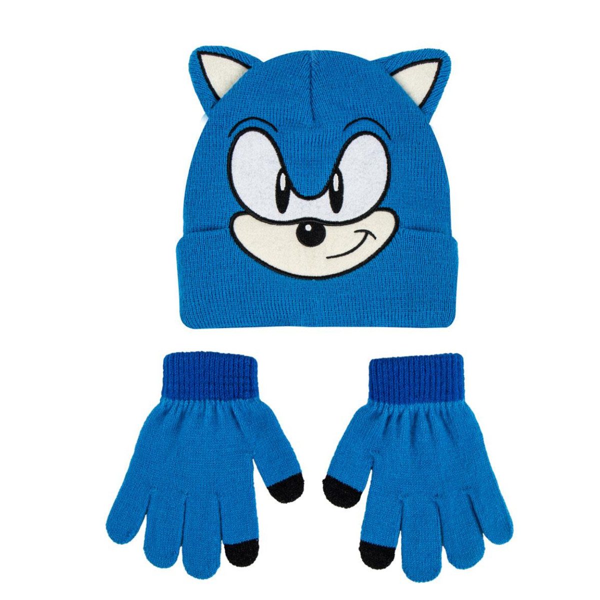 Cerda Bommelmütze Sonic 2er Set Kinder Winter Accessoire set mit Handschuh