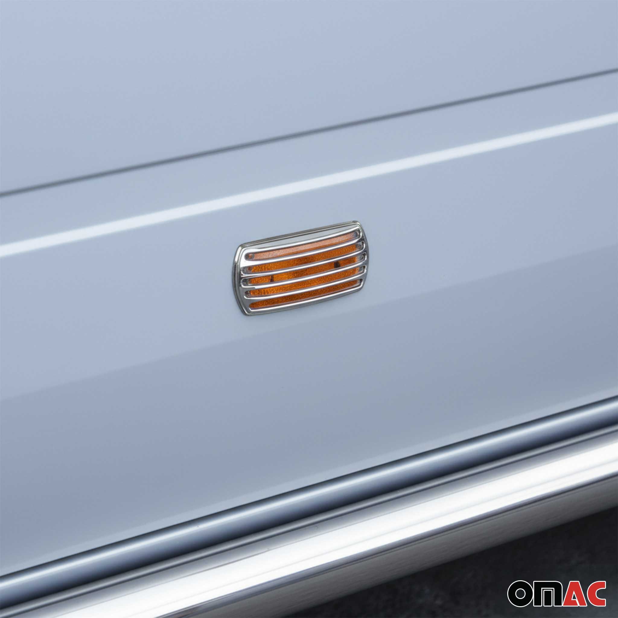 OMAC Zierleisten-Aufkleber Signalblende Blinker Umrandung für Hyundai H-100 Chrom ABS 2x, (2tlg), Langlebig,Einfache Reinigung,Einfache Installation,Rostbeständig
