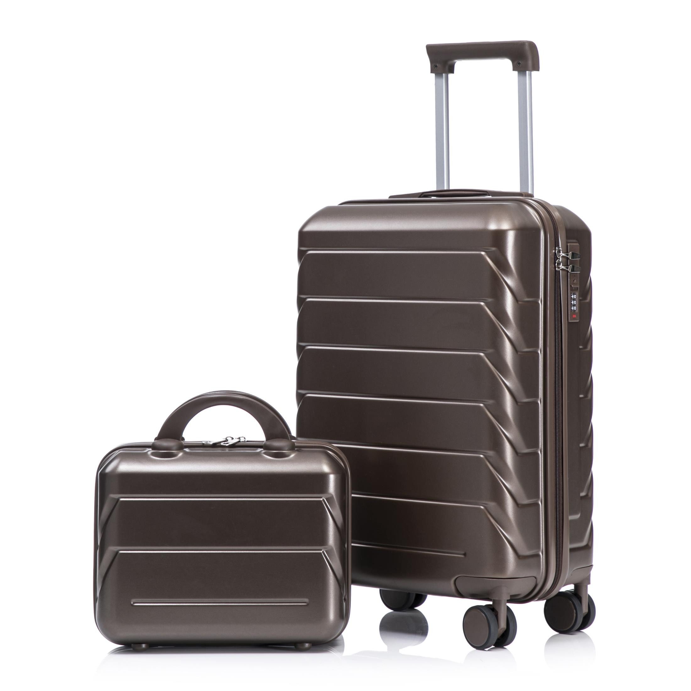 ibettertec Kofferset 2-teiliges ABS-Spinner-Kofferset 14"/19" mit Zahlenschloss, (14" Kosmetiktasche, Braun)