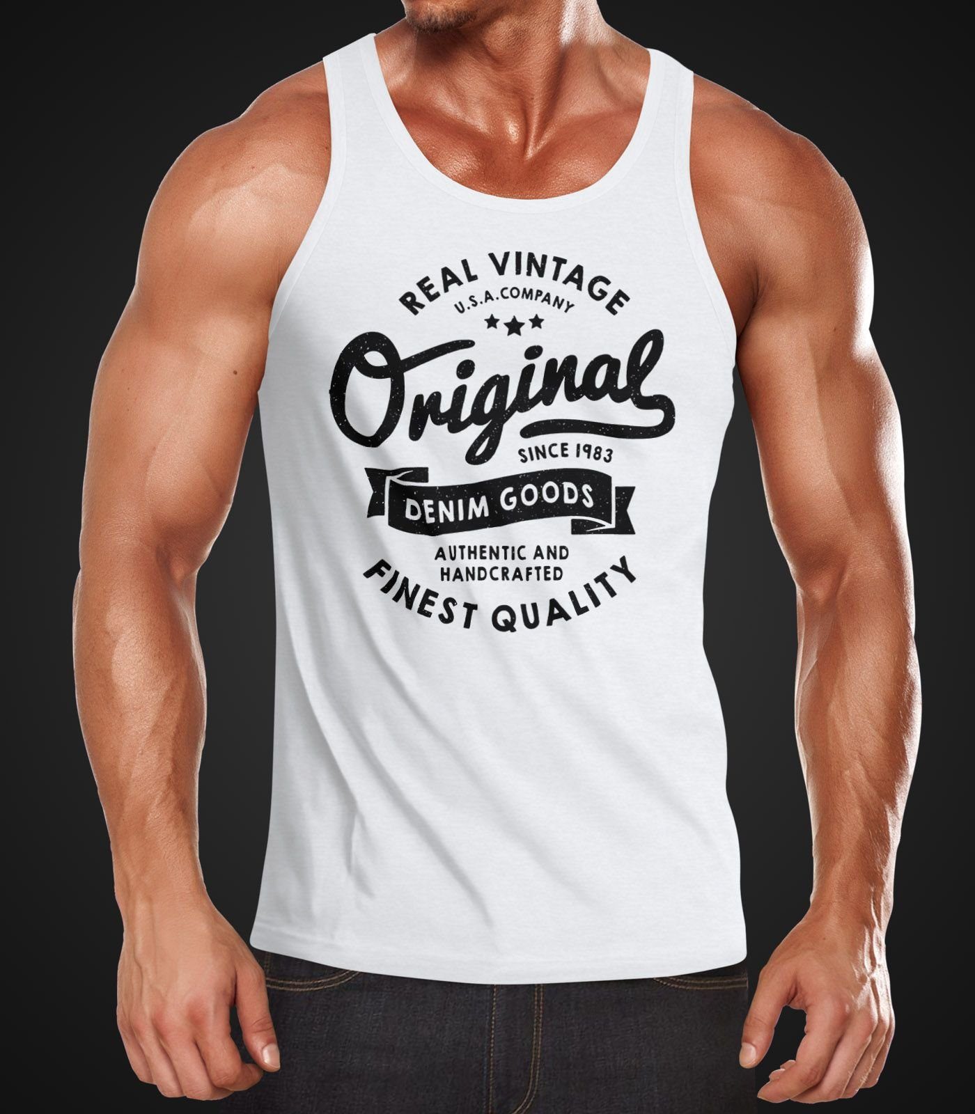 Neverless Tanktop Herren Tank-Top Original Denim Goods Vintage Druck Muskelshirt Muscle mit Print – Bild 2 von 2