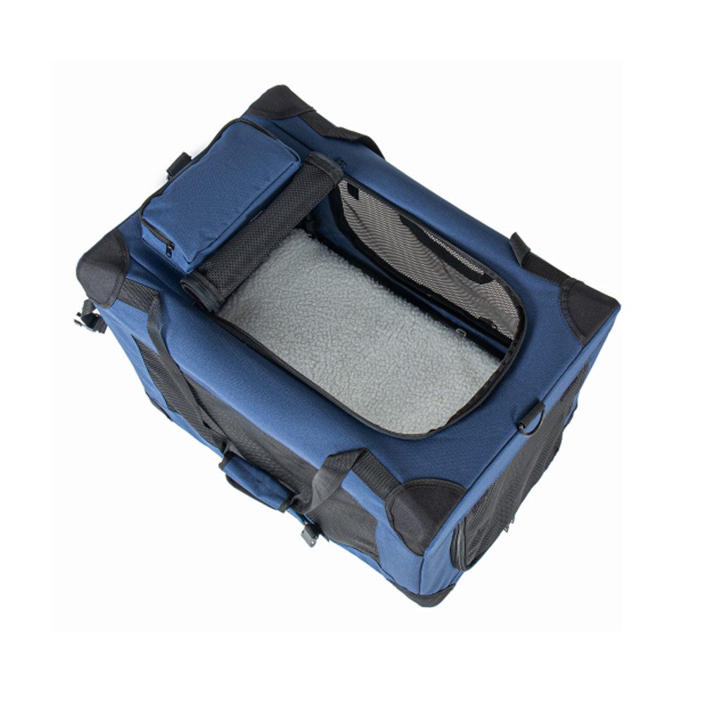 FANNOU Tiertransportbox 2-in-1 faltbare 60cm Transporttasche für mittelgroße bis große Hunde, tragbare Faltbox mit 3 Türen und Netzfenstern, für drinnen, Reisen