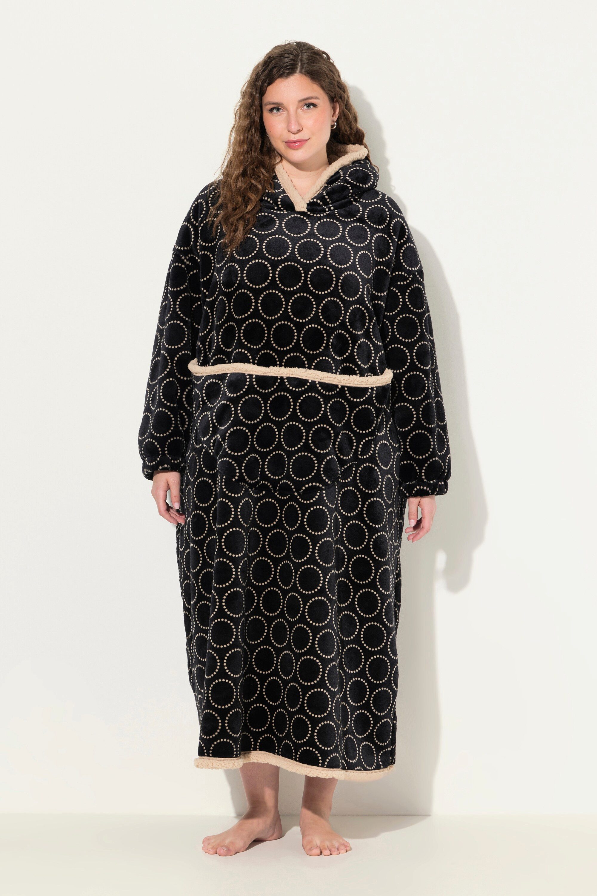 Ulla Popken Bademantel Loungewear-Poncho Plüsch Kapuze Langarm Tasche, Lang günstig online kaufen