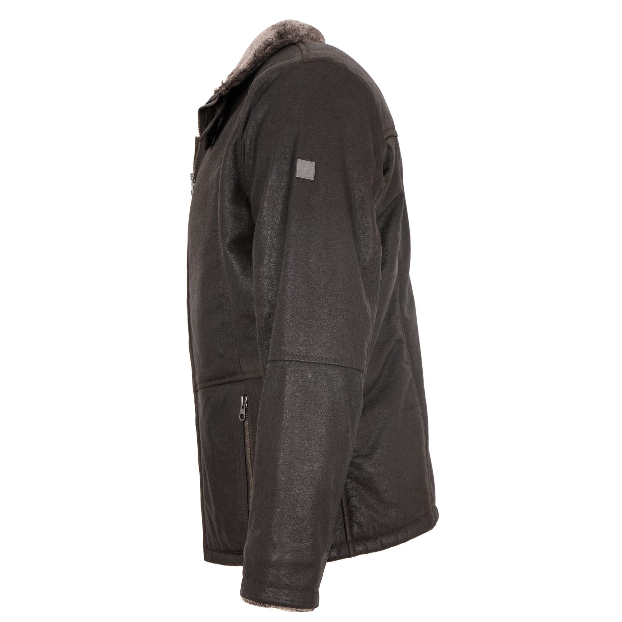 Redpoint Lederjacke Piere Redpoint - Herren Lederjacke Lammnubuk Kunstfell dunkelbraun