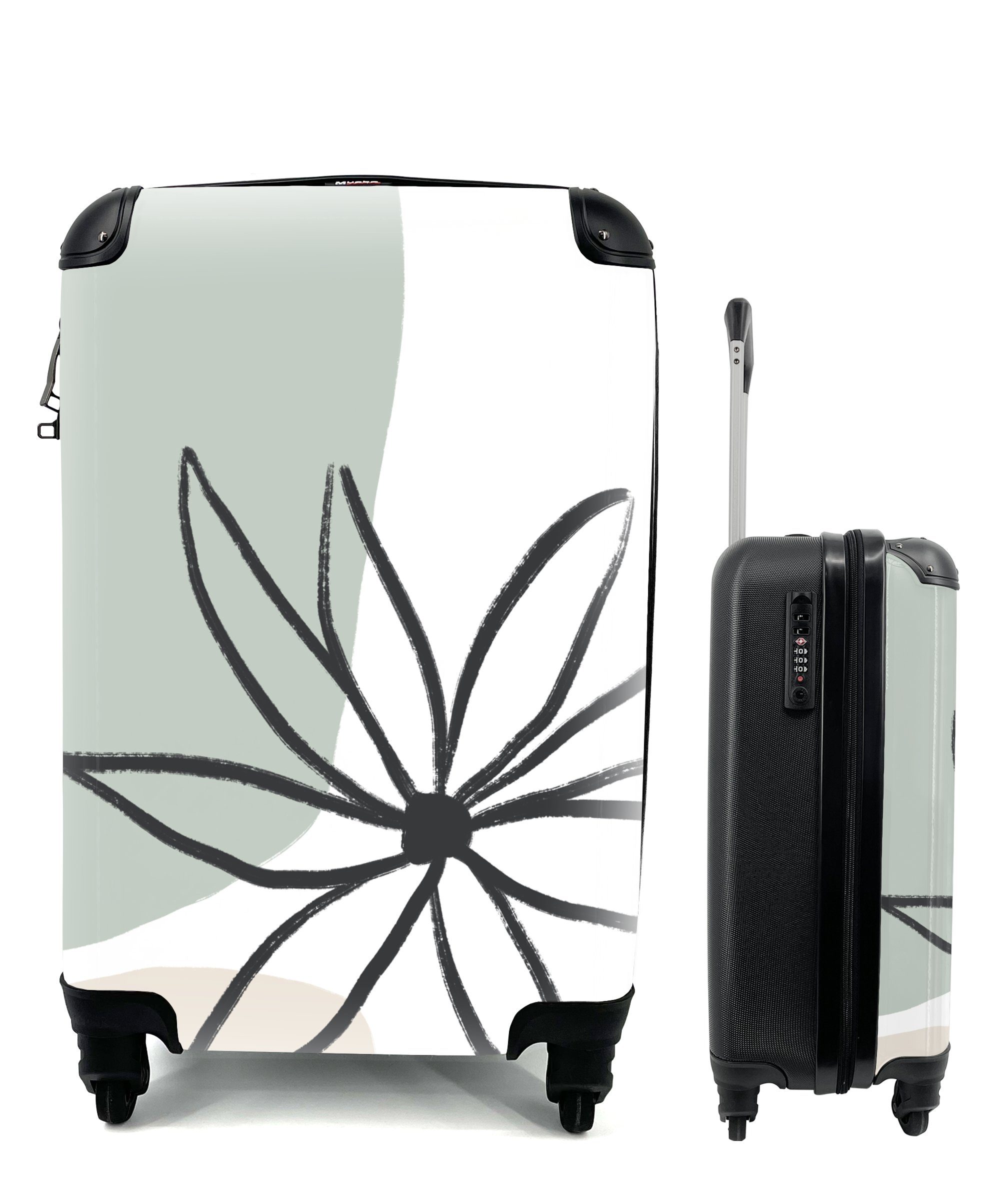 MuchoWow Handgepäckkoffer Blume - Pastell - Minimalismus, 4 Rollen, Reisetasche mit rollen, Handgepäck für Ferien, Trolley, Reisekoffer