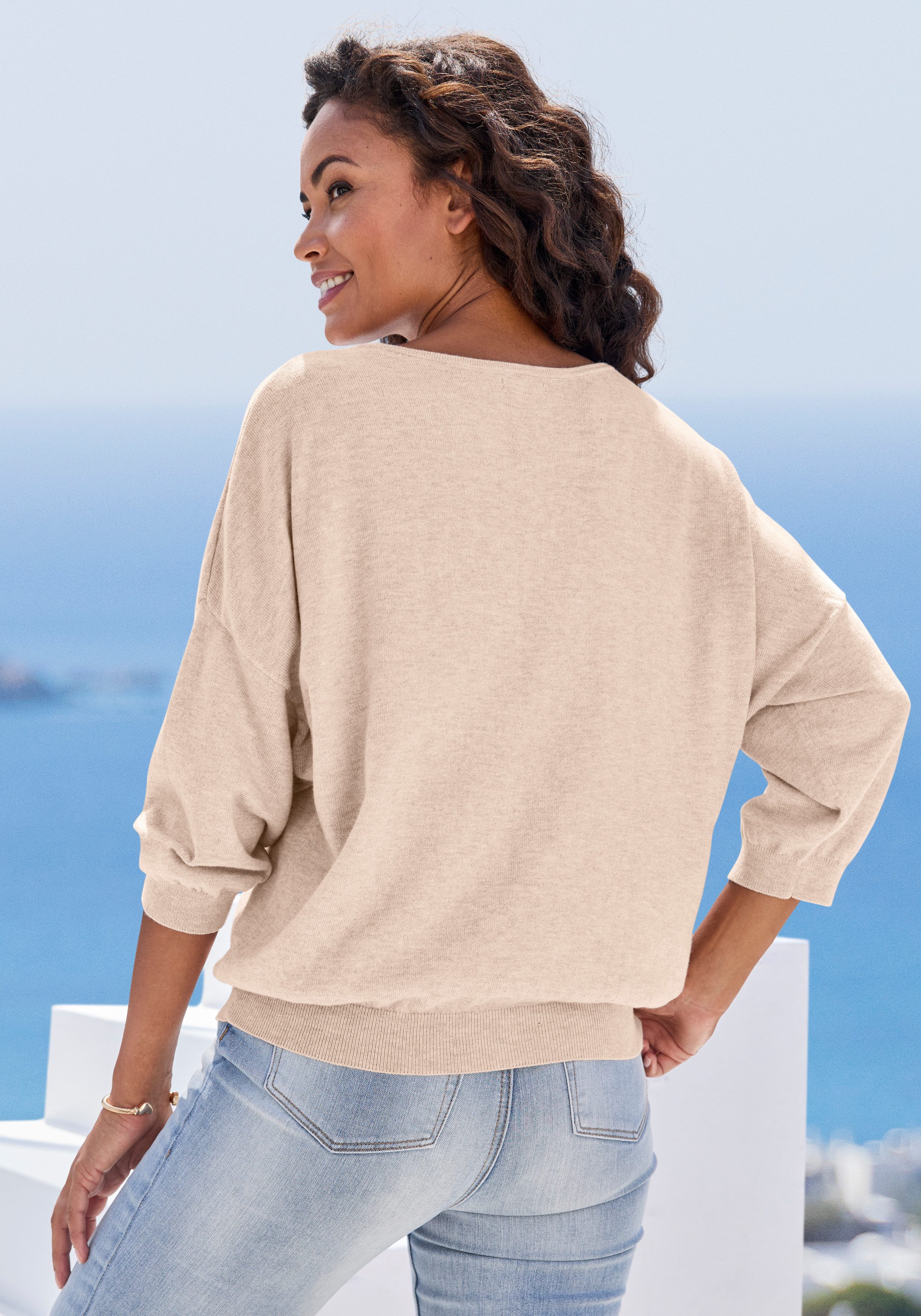 Vivance Fledermauspullover aus weicher Feinstrickqualität, mit V-Ausschnitt und lockerer Passform