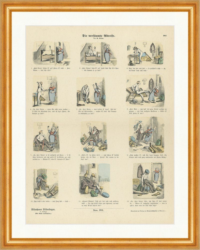 Kunstdruck Die versäumte Abreise A. César Herr Anton Münchener Bilderbogen 381 Ge