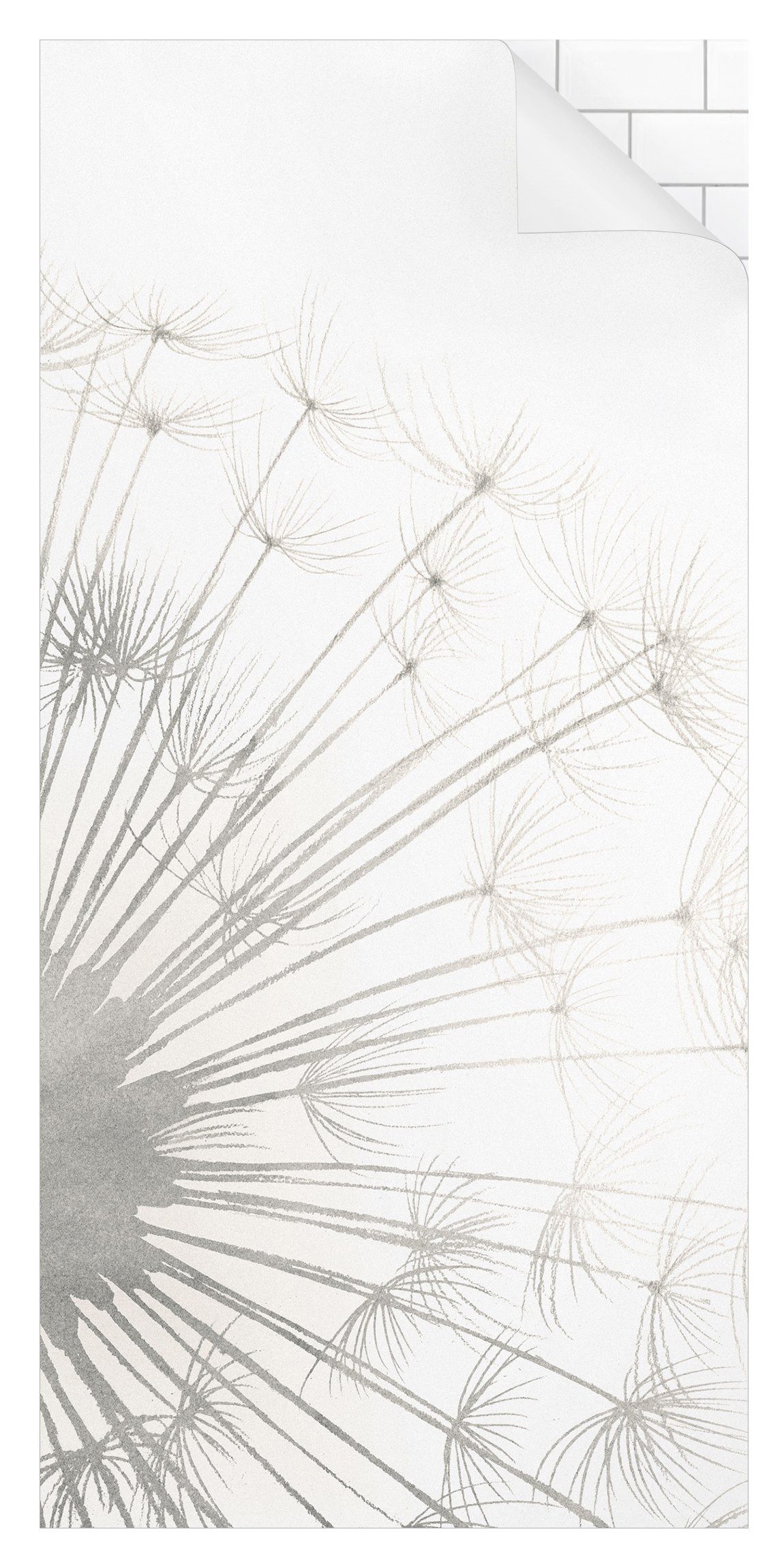 Bilderdepot24 Duschrückwand Pusteblume grau Duschrückwand ohne Bohren Vintage Shabby, (1-tlg., 0,61 mm starke Folie selbstklebend Wandpaneele Dusche versch. Größen), fugenlose & wasserfeste Motiv Rückwand Wandverkleidung für Duschkabine