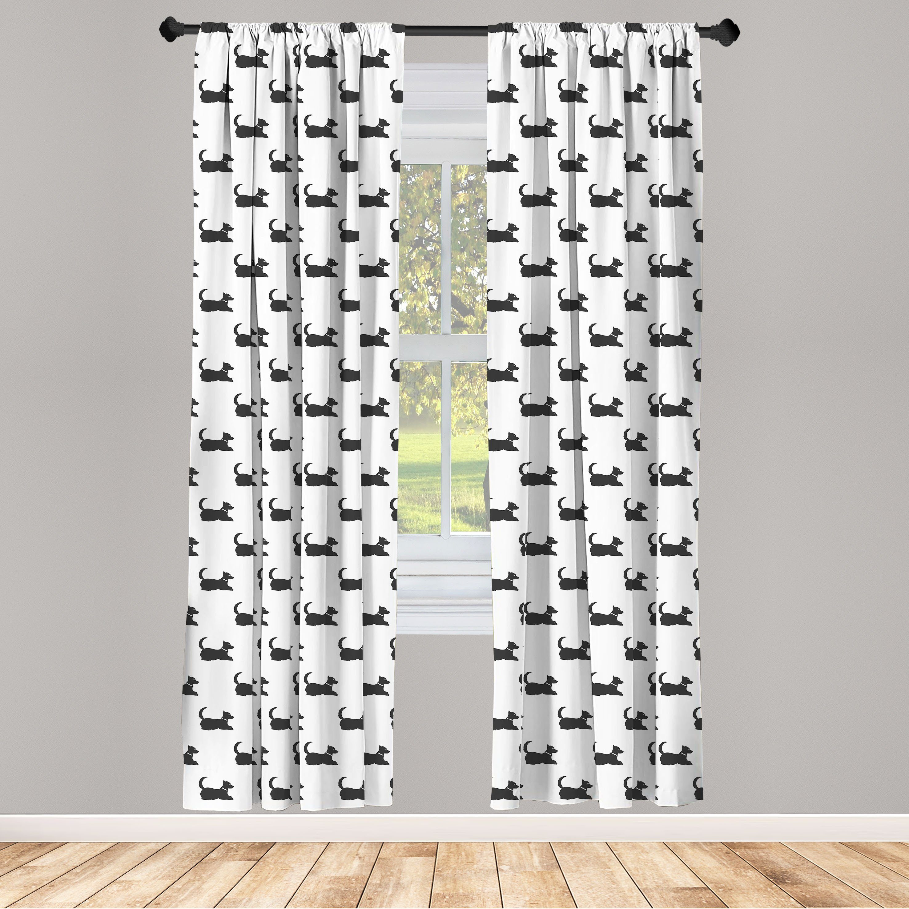 Gardine Vorhang für Wohnzimmer Schlafzimmer Dekor, Abakuhaus, Microfaser, Hund Monochrome Art Hunde sitzen