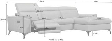 Places of Style Ecksofa Theron, L-Form, 263 cm, elektrische Relaxfunktion, USB-Anschluss, manuelle Kopfteilverstellung