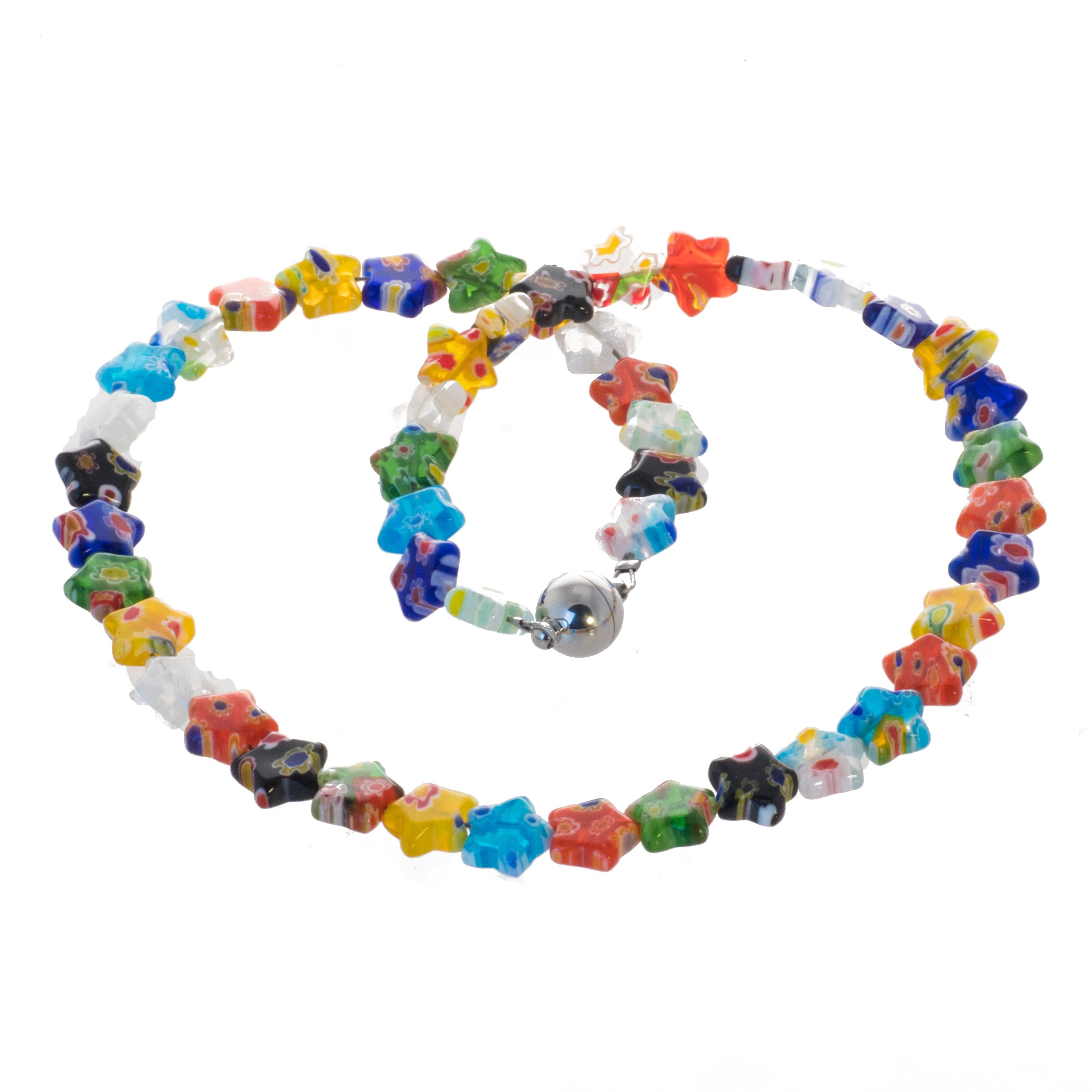 Perlenkette Millefiori Glas Sternchen Kette bunt