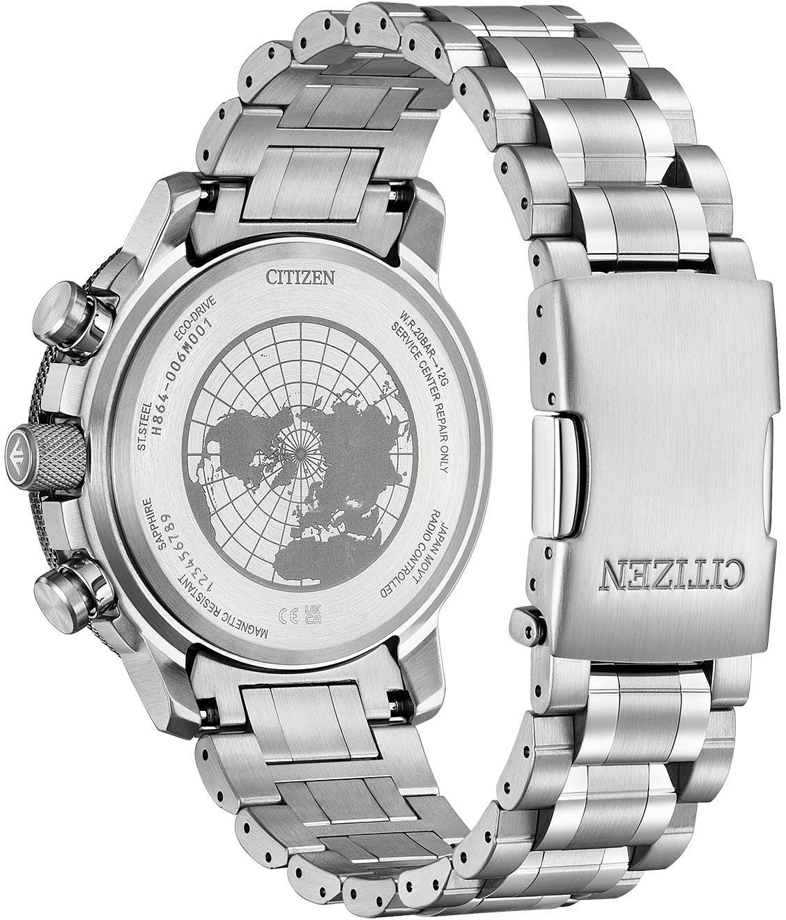 Citizen Funk-Multifunktionsuhr Promaster Geo Trekker BY3006-53E, Armbanduhr, Solar, Herrenuhr, Edelstahlarmband, Datum, 2. Zeitzone