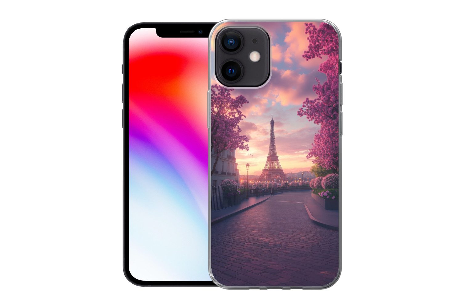 MuchoWow Handyhülle für Apple iPhone 12 Eiffelturm - Paris - Rosa, Smartphone-Bumper, Print, Handy Schutzhülle Dünn