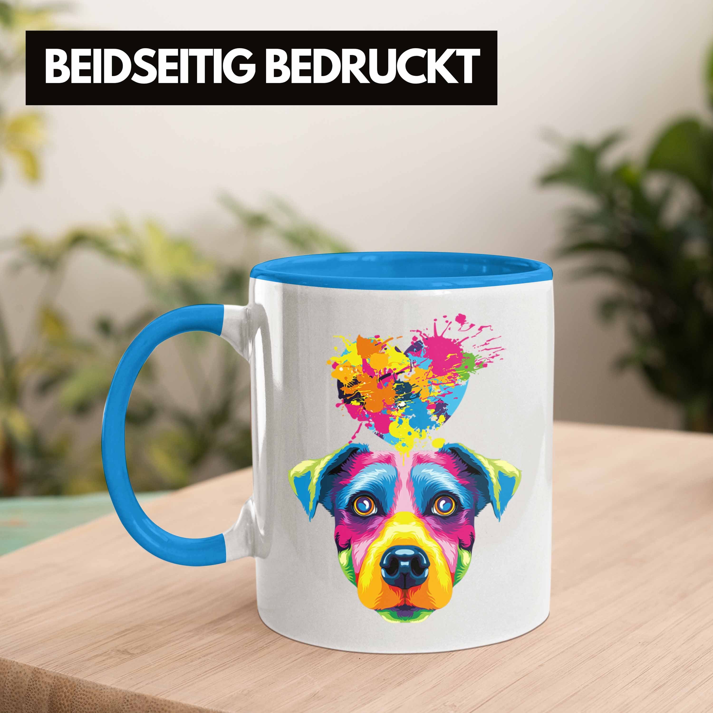 Trendation Tasse Jack Russell Herz Tasse Spruch Geschenk Blau Farbe Besitzer Lustiger Gesche