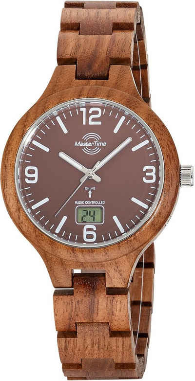 MASTER TIME Funkuhr Specialist Wood, MTGW-10749-81W, Armbanduhr, Quarzuhr, Herrenuhr, Datum, Leuchtzeiger