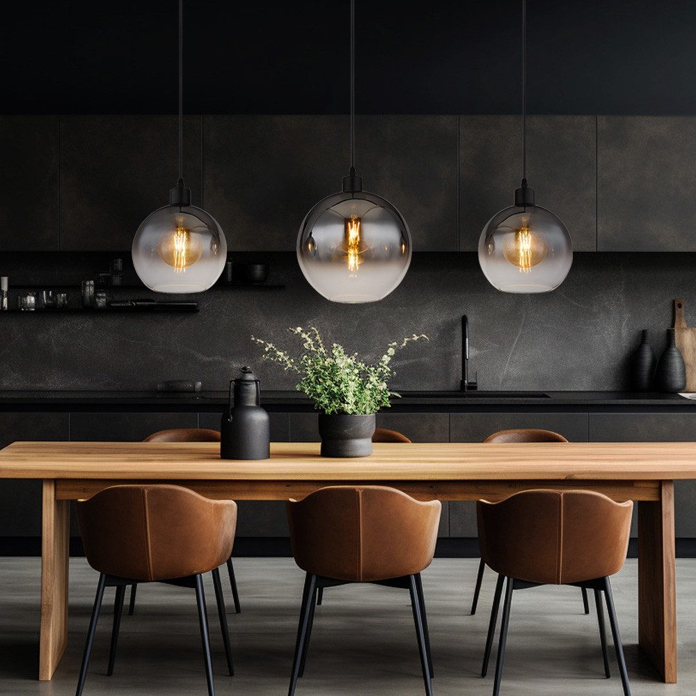 GLOBO LIGHTING Pendelleuchte, Leuchtmittel nicht inklusive, Hängeleuchte Pendelleuchte Deckenlampe Esszimmerlampe Glas Rauchfarbe