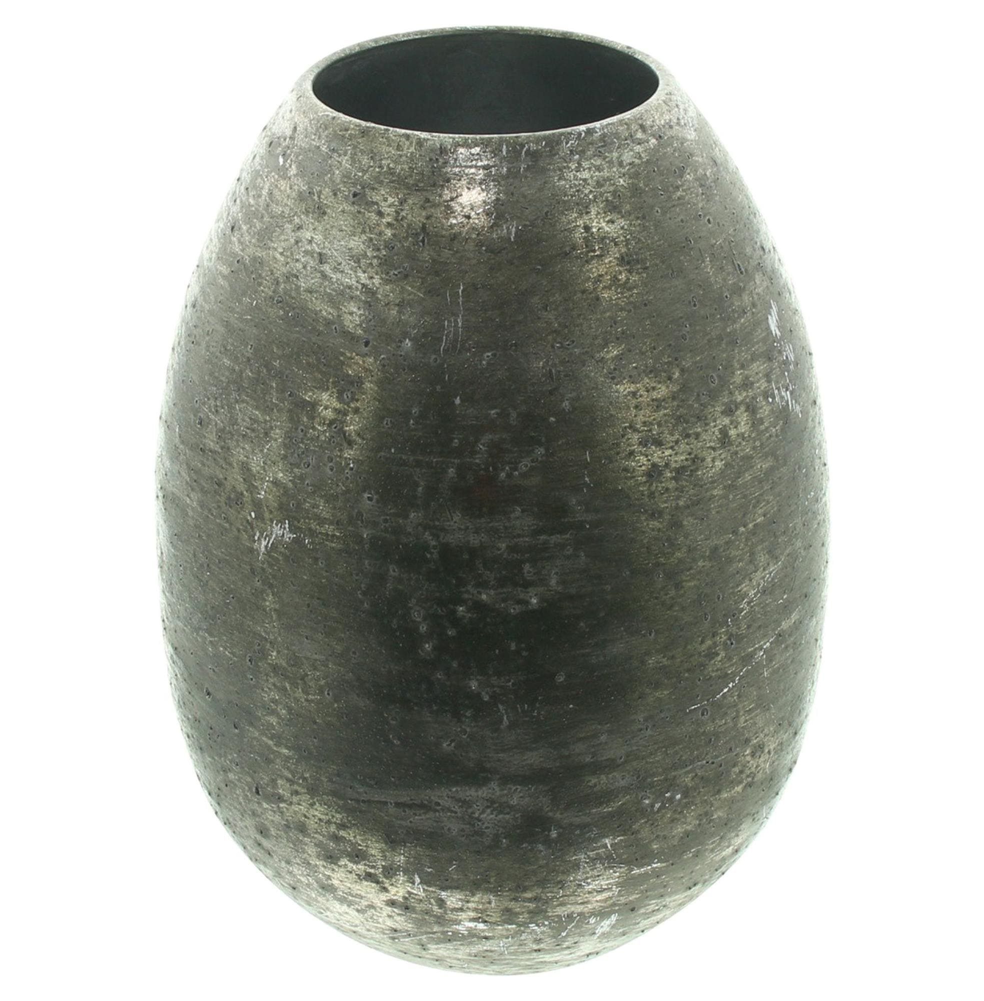 Dekoleidenschaft Dekovase "Antik" aus Metall grau / gold, Blumenvase 24 cm hoch, Tischvase, Vase, für Trockenblumen, Zweige & Äste