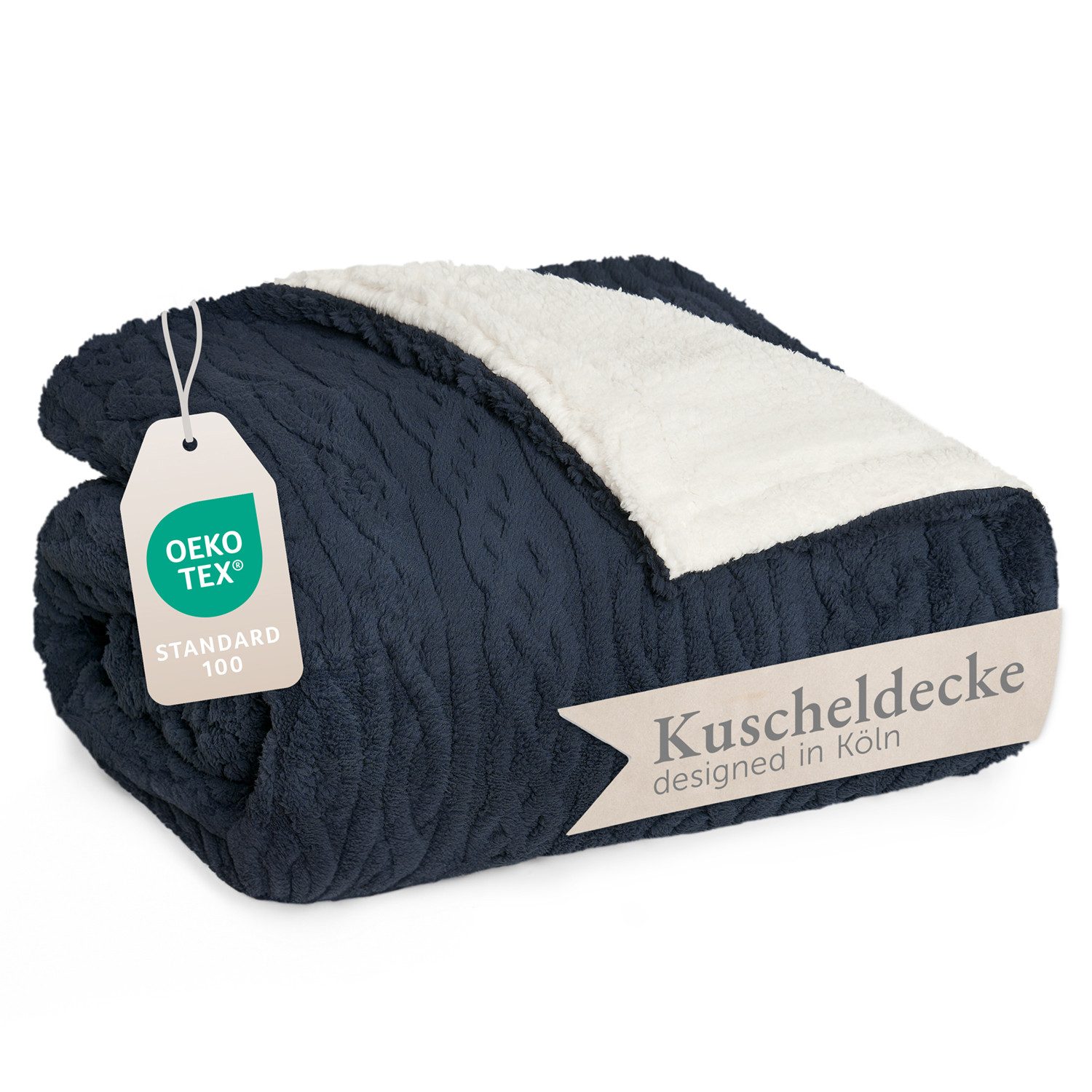 Wohndecke Oeko-TEX zertifizierte waschbare Wohn- & Kuscheldecke, Blumtal, mit weicher Sherpa-Innenseite