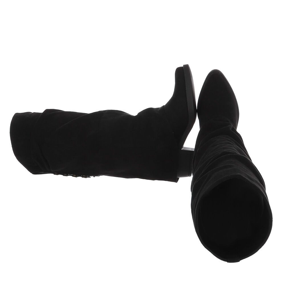 Ital-Design Damen Kniehochstiefel mit Blockabsatz, Schlupfform Westernstiefel (92078807) Blockabsatz Stiefel in Schwarz