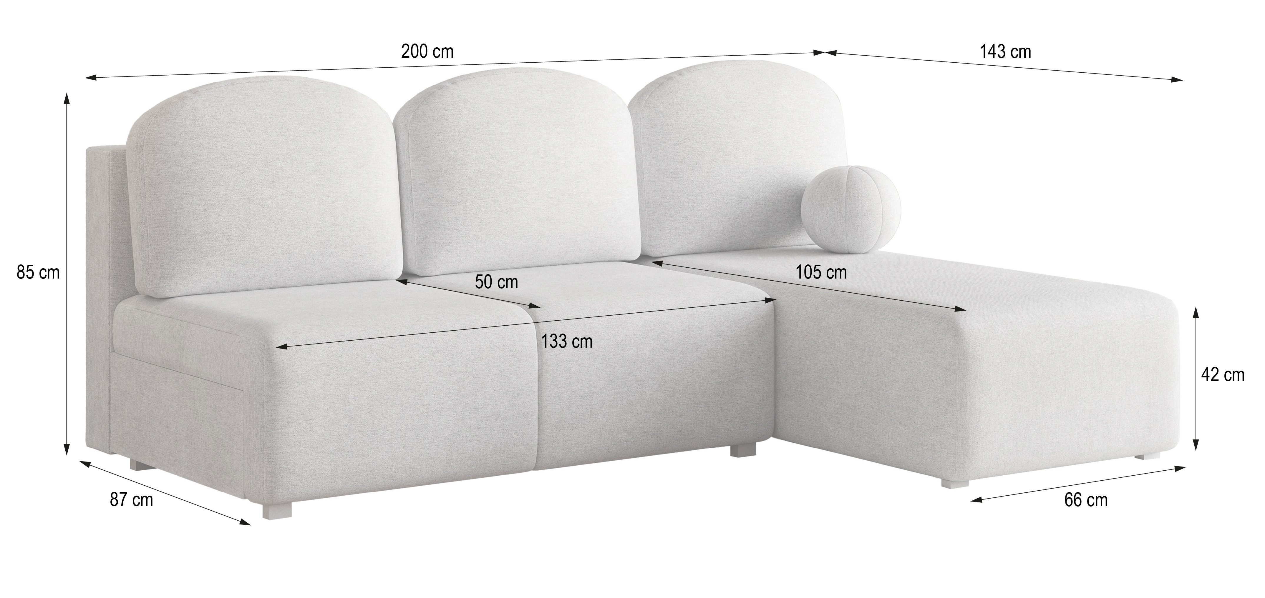 Masseno Ecksofa TRAMA mit Schlaffunktion L-Form, Sofa mit Bettkasten