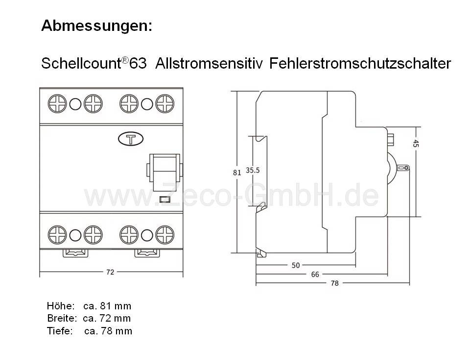 Thumbnail - Schellcount Schalter Fehlerstromschutzschalter 63A - 300mA - 0,3A Allstromsensitiv, Typ B
