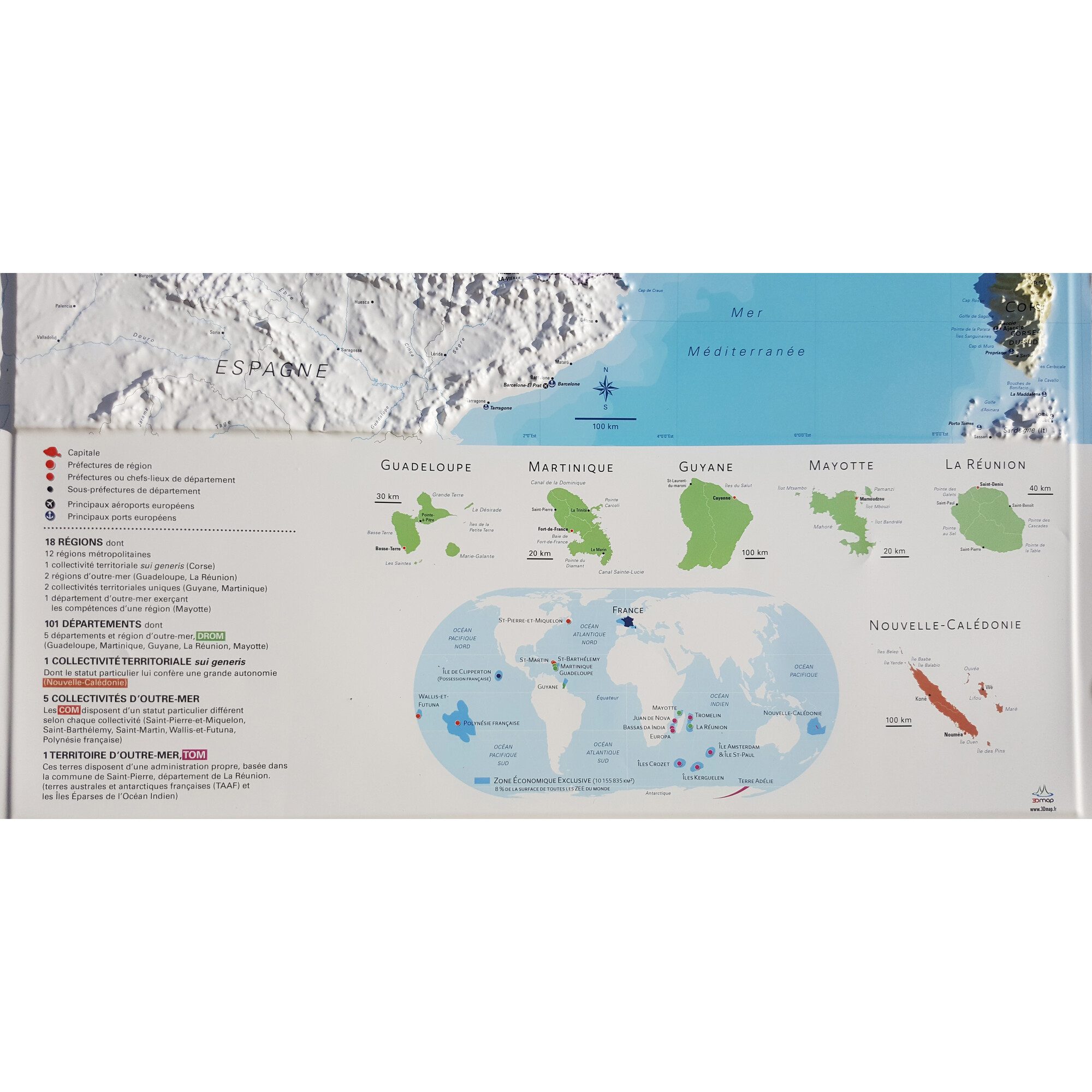 3Dmap Wandbild 3Dmap Landkarte La France Administrative