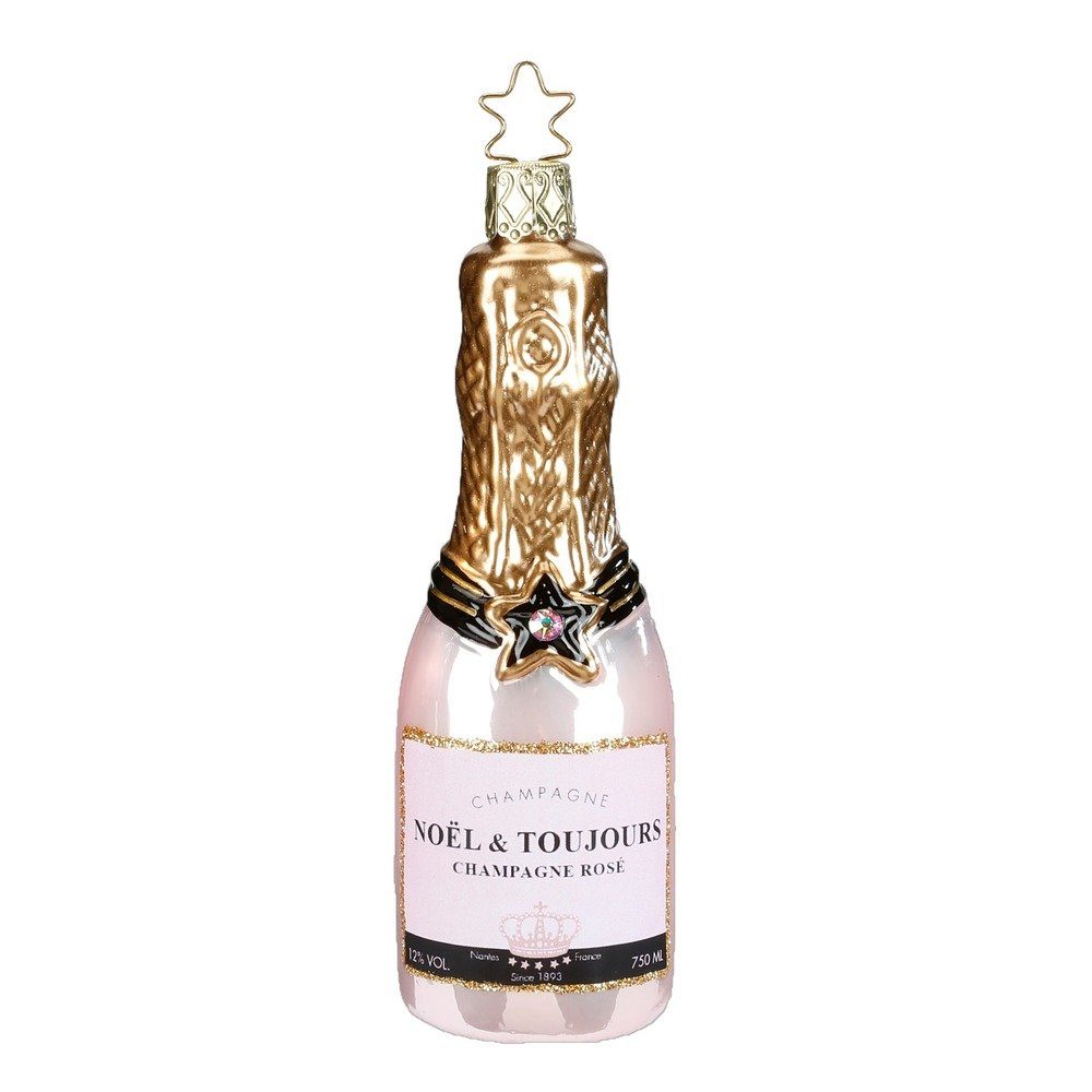 INGE-GLAS® Christbaumschmuck, Christbaumschmuck Glas Champagner Flasche Rosé 12,5cm rosa