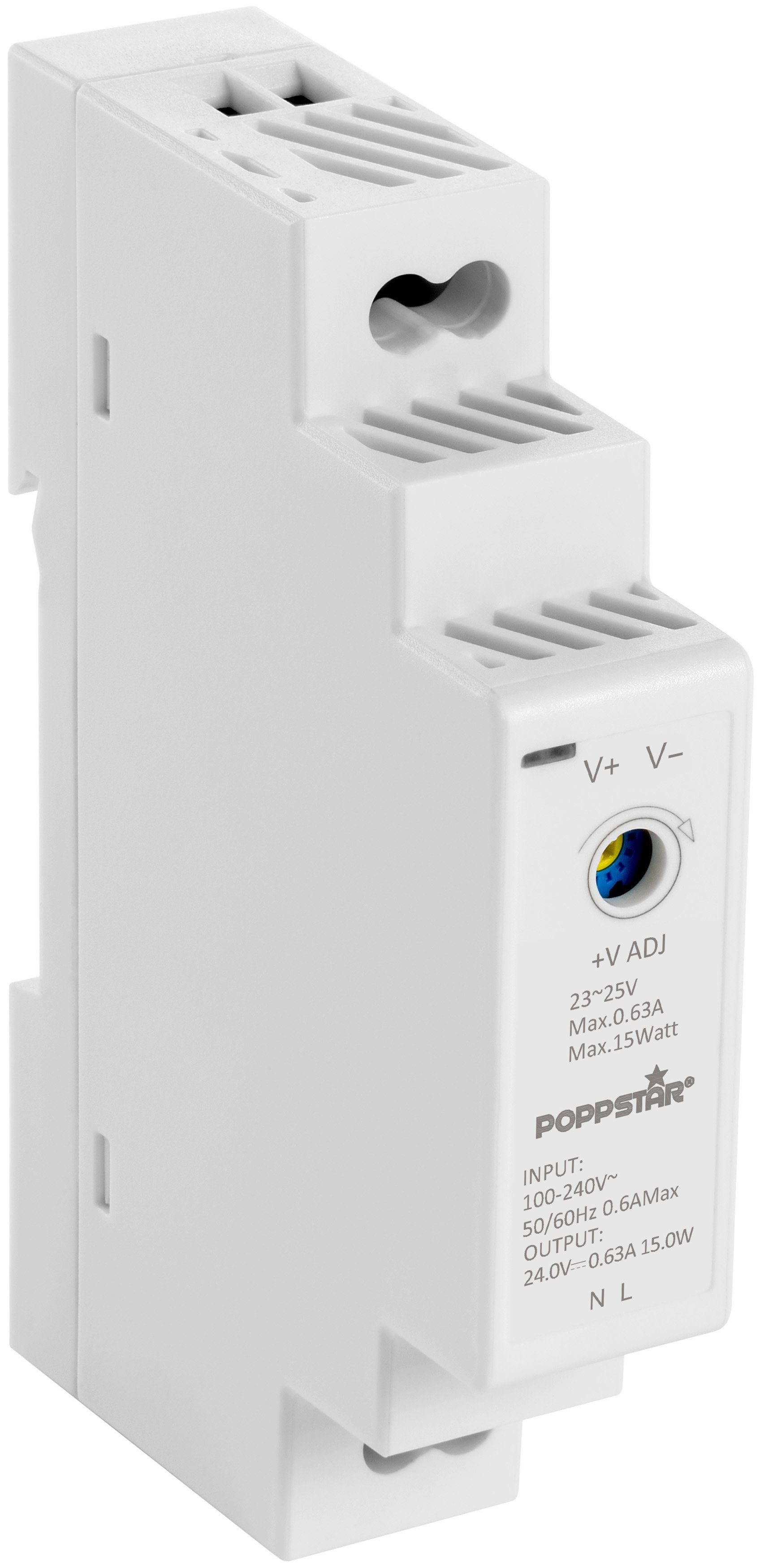 Poppstar DIN Rail Netzteil 24V 15 Watt Hutschienen-Netzteil (Klingeltrafo mit Input 100-240V AC, Output 24 V DC 0,63 A 15W)