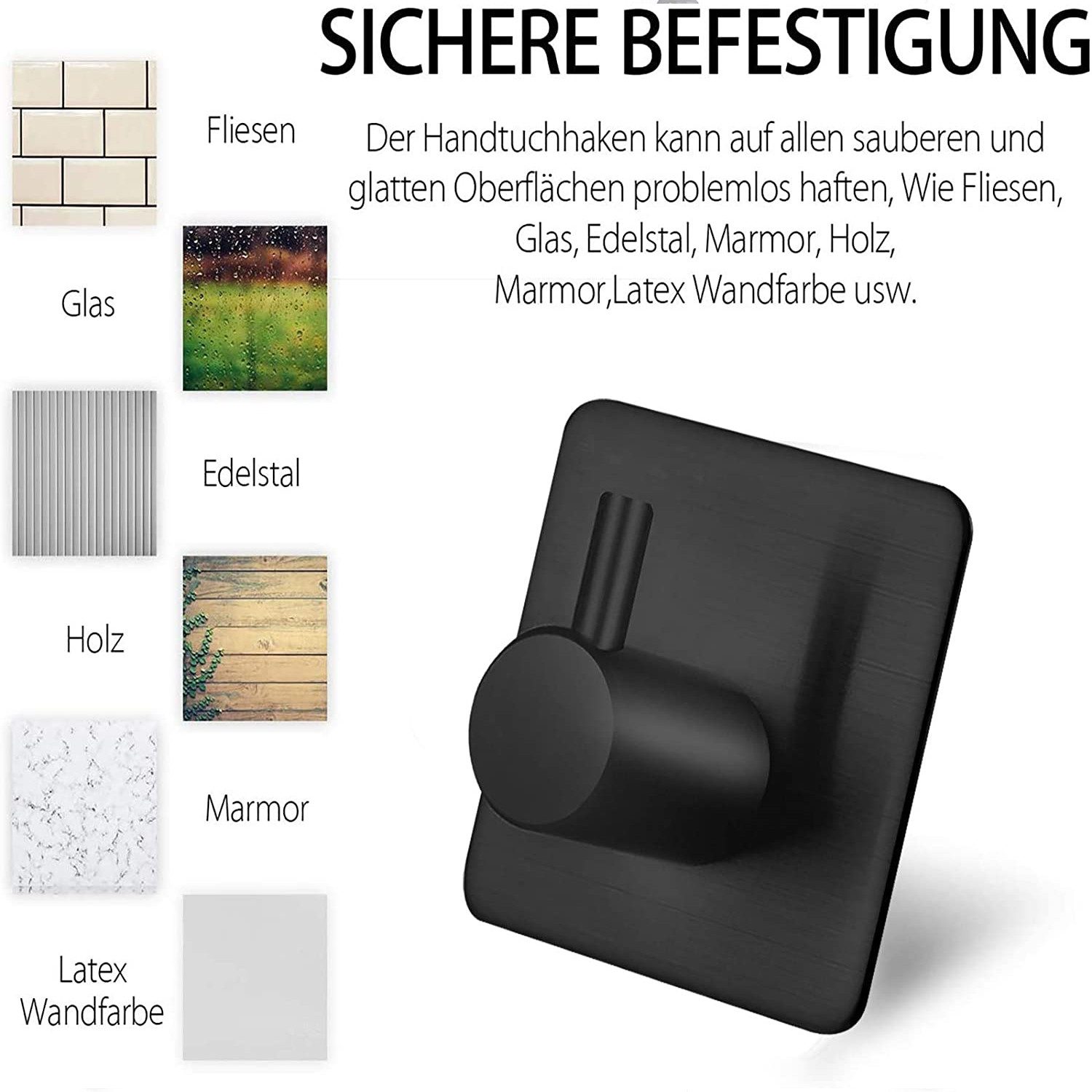TUWENA Handtuchhaken 4 Stück Klebehaken Handtuchhalter Wandhaken Ohne Bohren aus Edelstahl, (4-St), Ideal für Hotel Küche Büro, als praktische Klebehaken