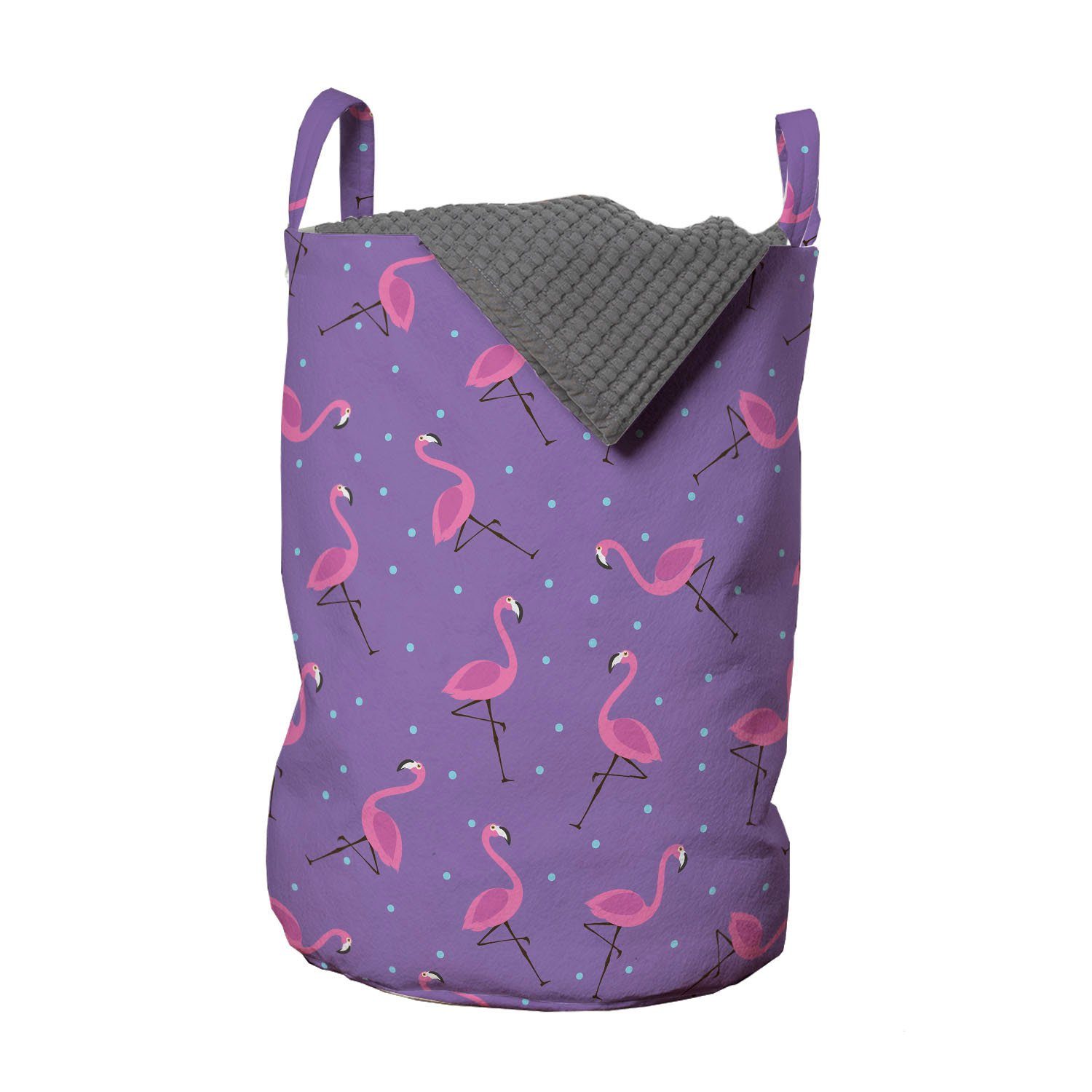 Abakuhaus Wäschesäckchen Wäschekorb mit Griffen Kordelzugverschluss für Waschsalons, Flamingo Dots Vögel Kinder Mädchen