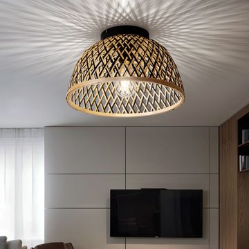 Globo Deckenleuchte, Leuchtmittel nicht inklusive, Deckenlampe Deckenleuchte Wohnzimmerlampe Bambus Geflecht D 35 cm