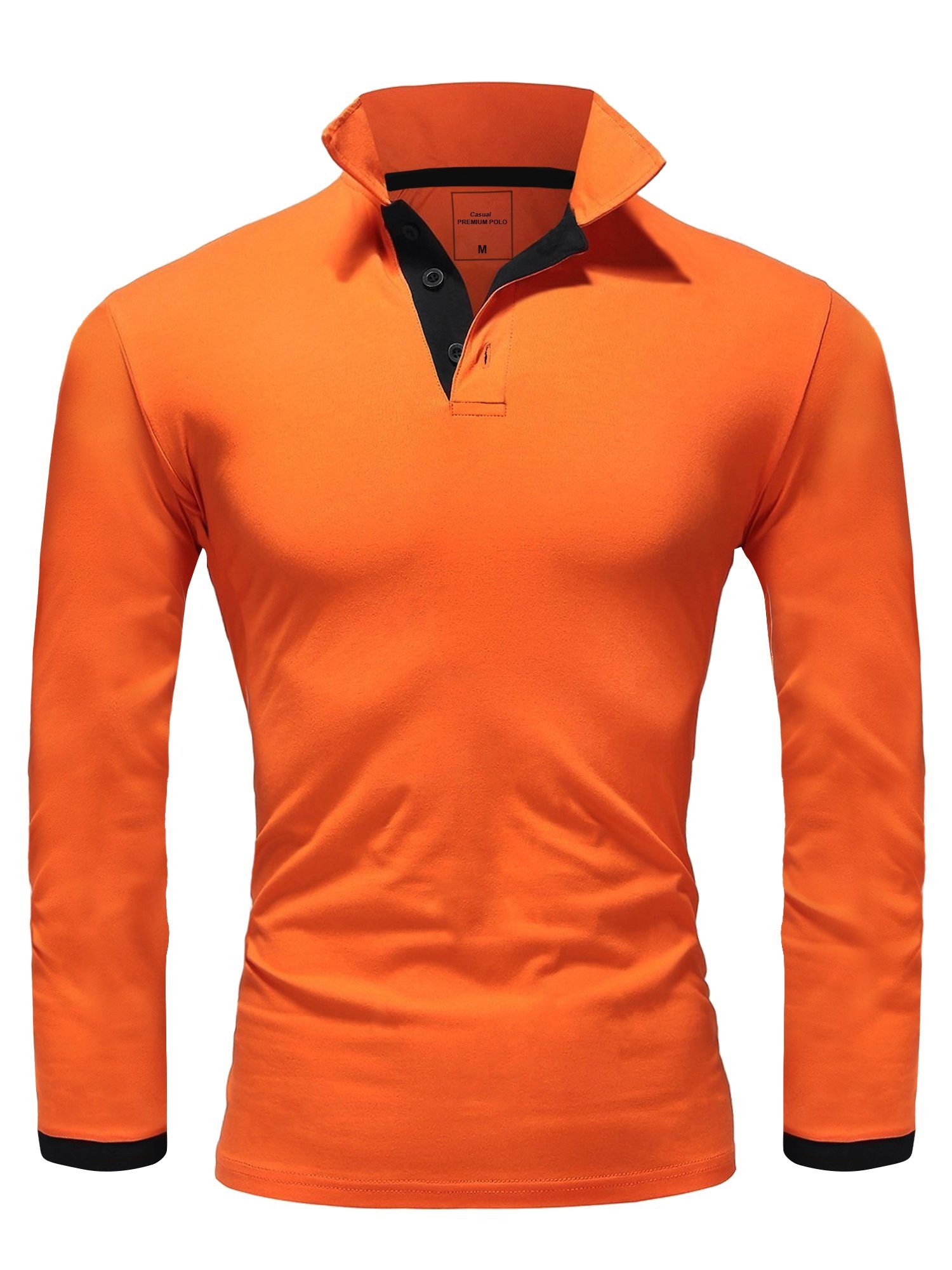 Amaci&Sons Poloshirt CHARLOTTE Langarm Kontrast Poloshirt Orange/Schwarz