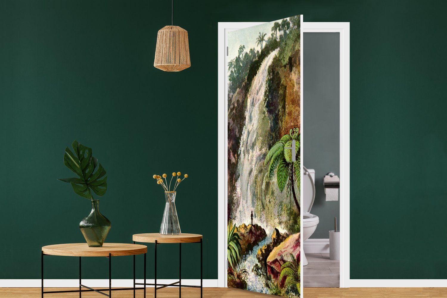 Fototapete Matt, Wasserfall Türaufkleber, St), - bedruckt, (1 cm Tür, für Türtapete Meister, - Alte Kunst 75x205 MuchoWow