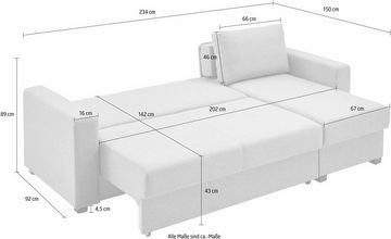 ATLANTIC home collection Ecksofa Dublin, Bettfunktion und Bettkasten, Recamiere links oder rechts montierbar