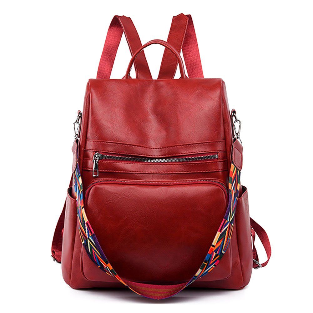 TSEPOSY Freizeitrucksack Rucksack Damen Leder Mode Multifunktion Leichtgewicht Reiserucksack Rot