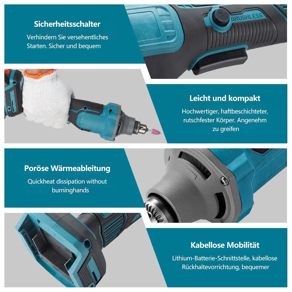 PODOFO Akku-Multifunktionswerkzeug Elektrische Mühle mit Direktvermahlung, 1-St., ohne Akku und Ladegerät Metallschleifen, Entgraten und Polieren