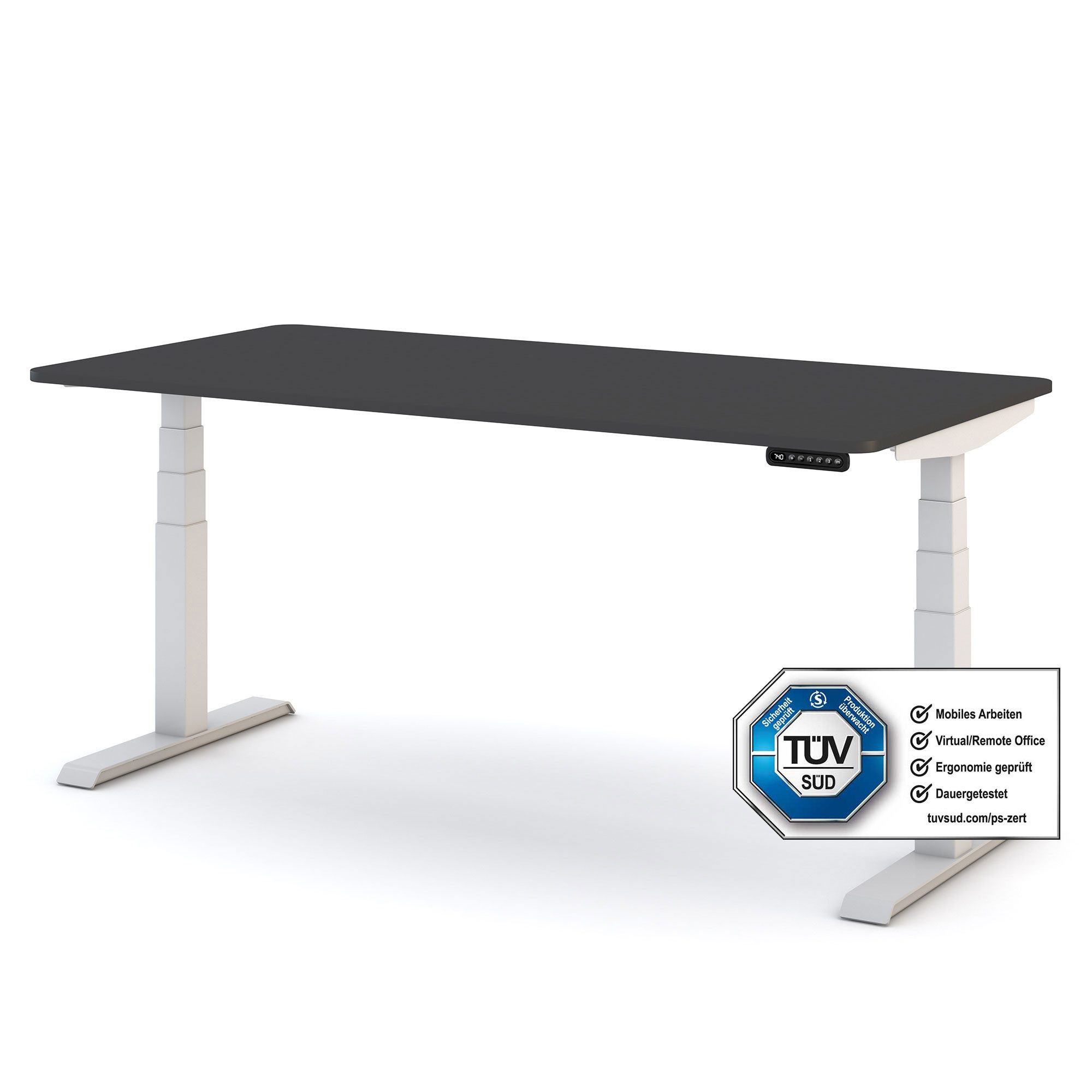 ASSMANN Büromöbel Schreibtisch PITINO Curved (120x70cm Weiß Anthrazit Kollisions-Schutz, Elektrisch höhenverstellbar, einfache Montage, für Büro und Homeoffice), TÜV-zertifiziert, Blauer Engel, 5 Jahre Herstellergarantie