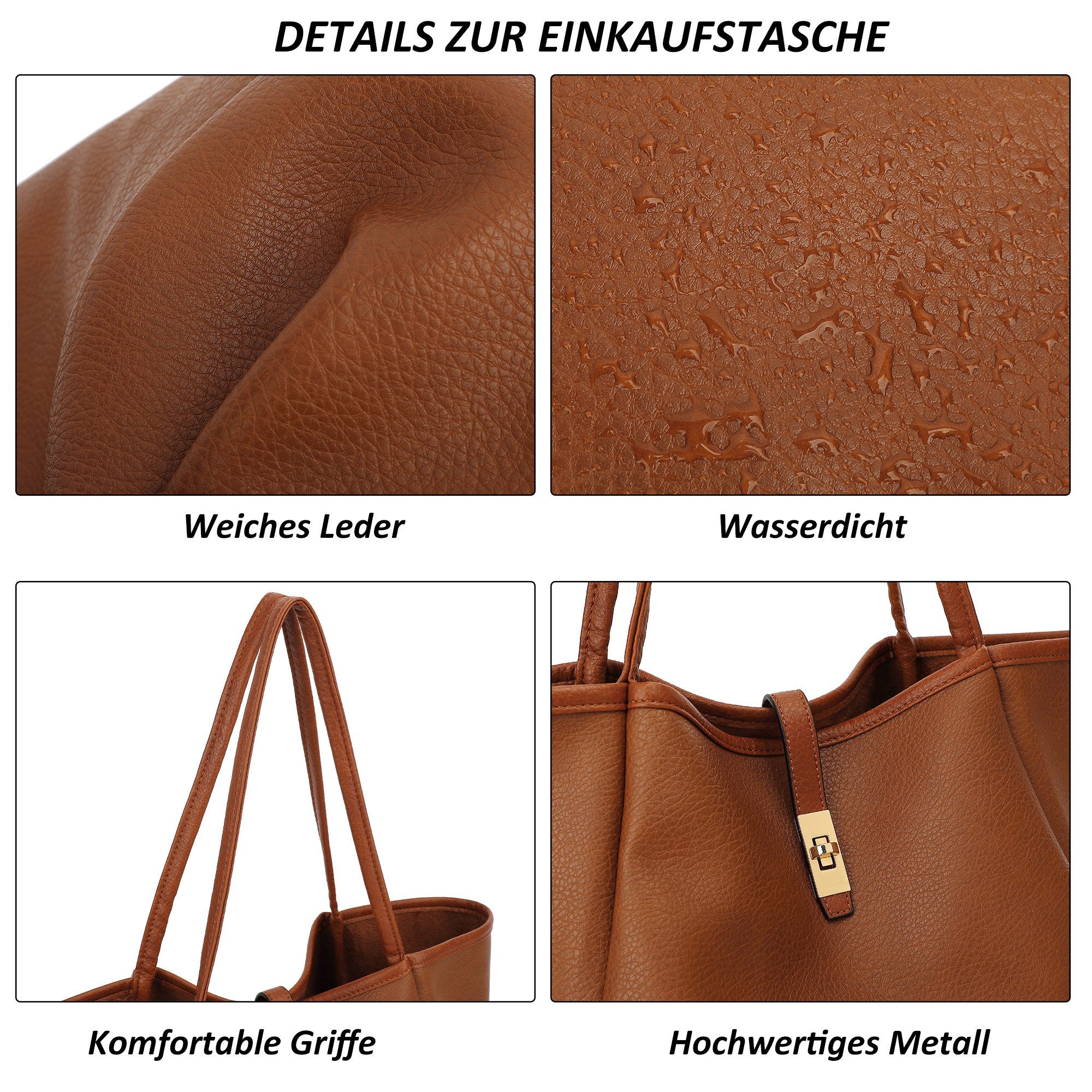 TAN.TOMI Schultertasche Damen Umhängetasche PU Leder Tote Shopper Bag Reise Geldbörse, Mit Drehverschluss und Innentasche für Arbeit, Schule, Einkauf