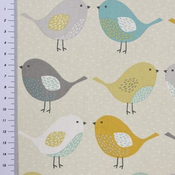 SCHÖNER LEBEN. Tischdecke SCHÖNER LEBEN. Tischdecke Fryett`s Birds Vögel beige grau mint senf, handmade