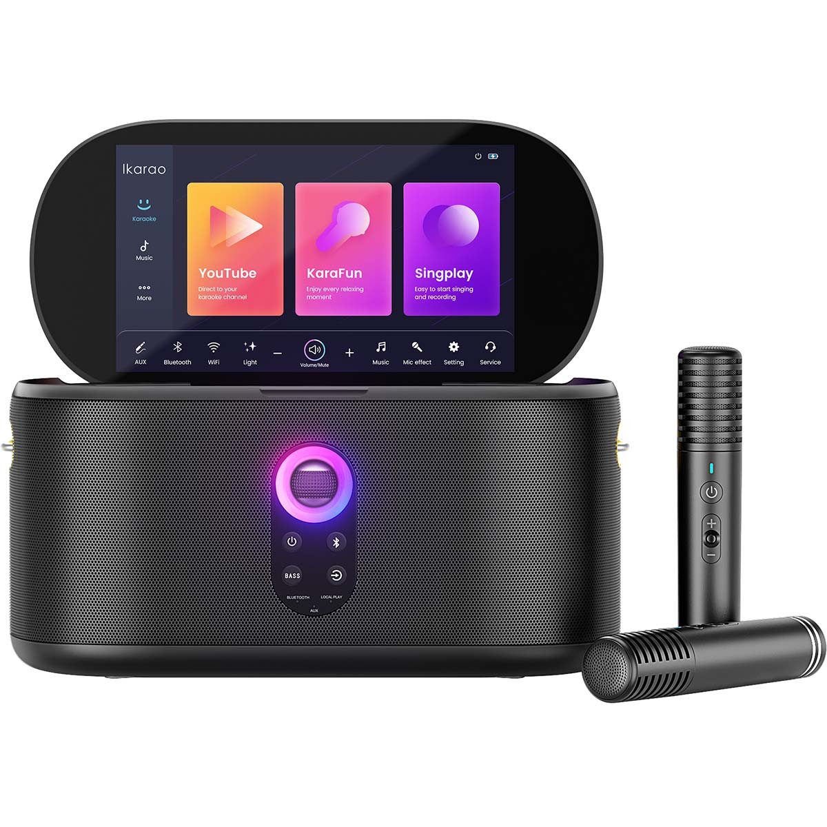 Ikarao IKARAO Shell S1 Karaoke-Maschine 2.0 (Bluetooth®,Wi-Fi, 280 W, Touchscreen, Android Karaoke, WLAN, Bluetooth und Karafun integriert)