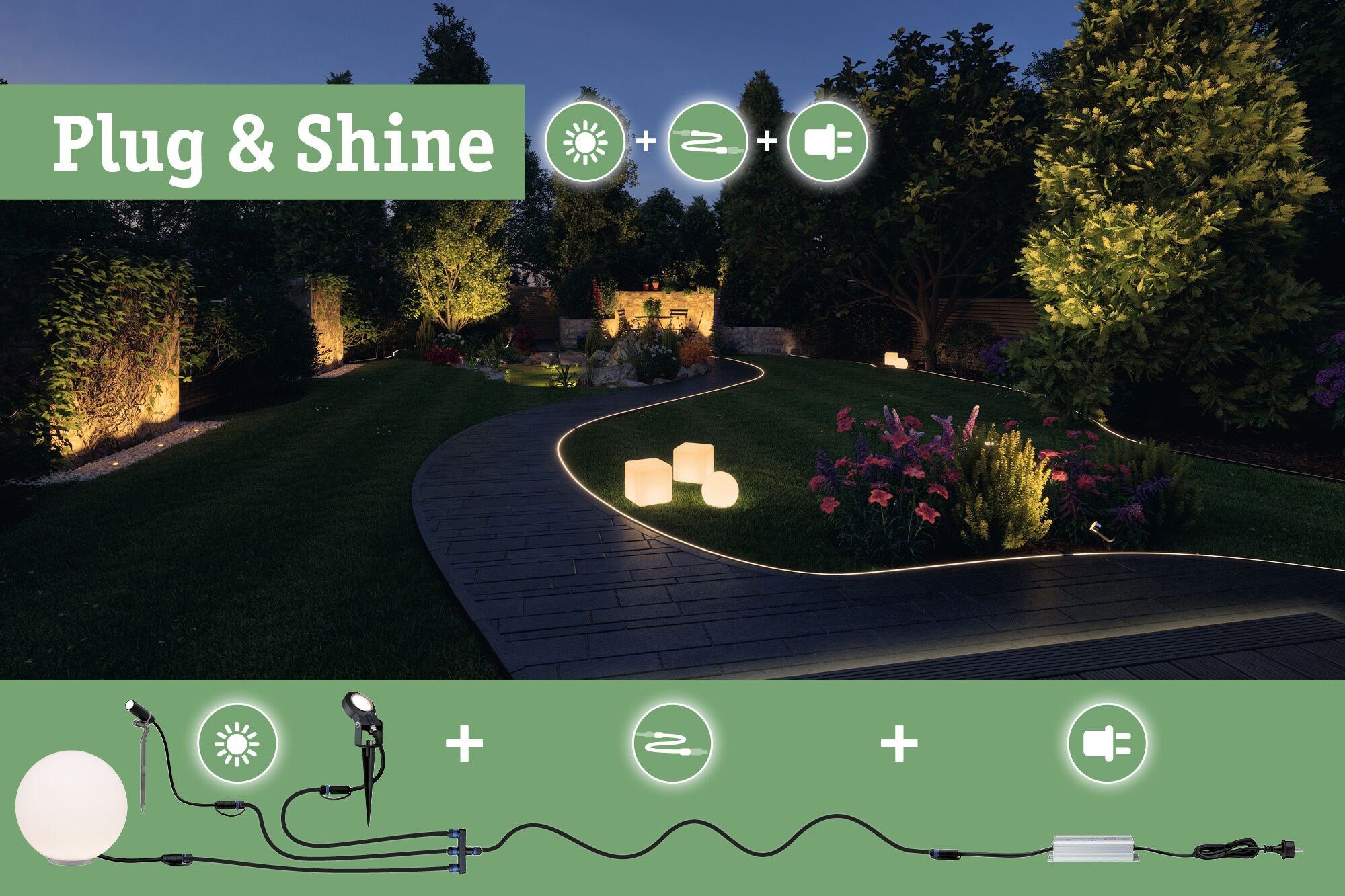 Paulmann LED Gartenstrahler Plug & Shine, Plug & Shine, LED fest integriert, Warmweiß, LED-Modul, 3000K 24V Anthrazit