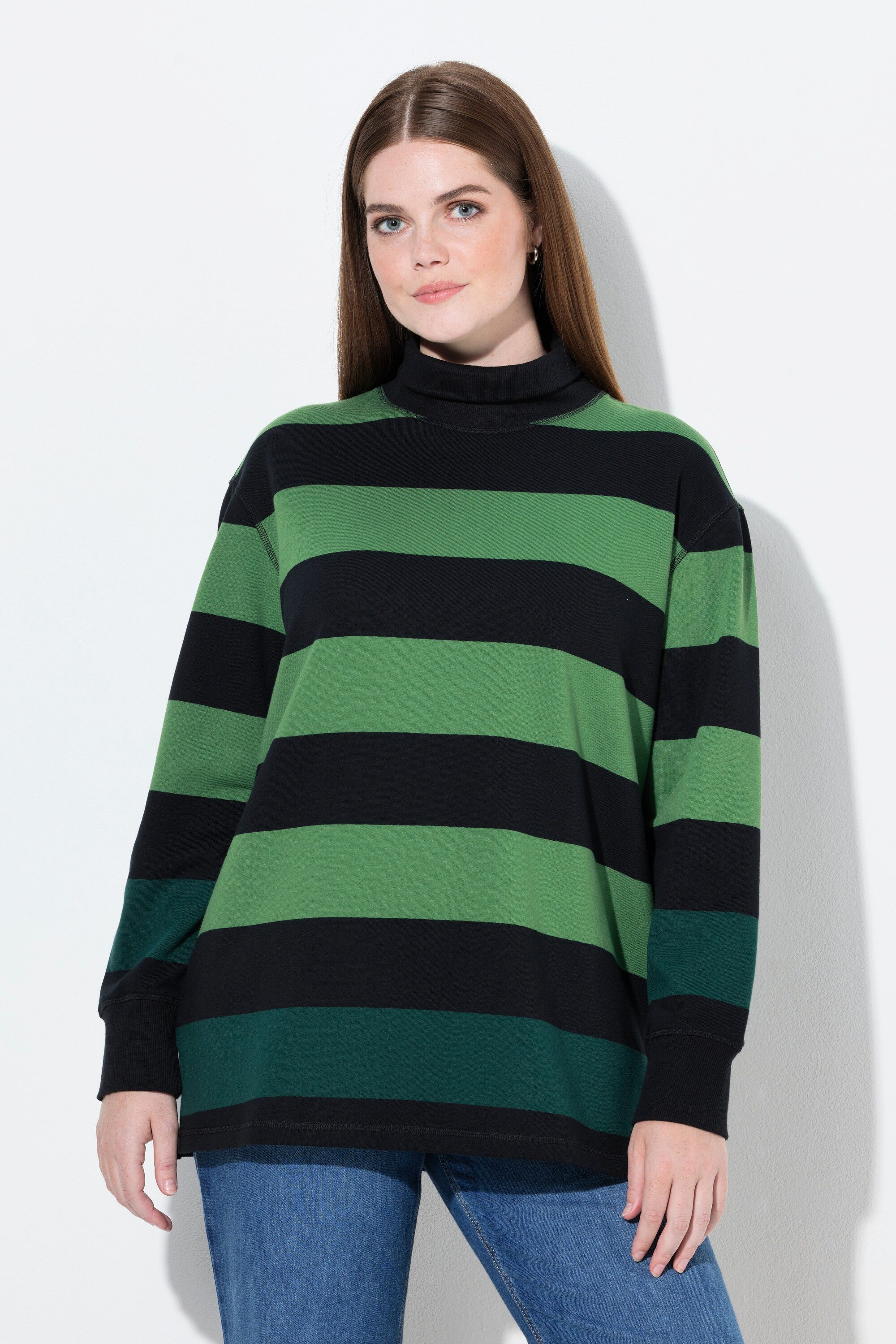 Ulla Popken Sweatshirt Sweatshirt Streifen Stehkragen Langarm günstig online kaufen