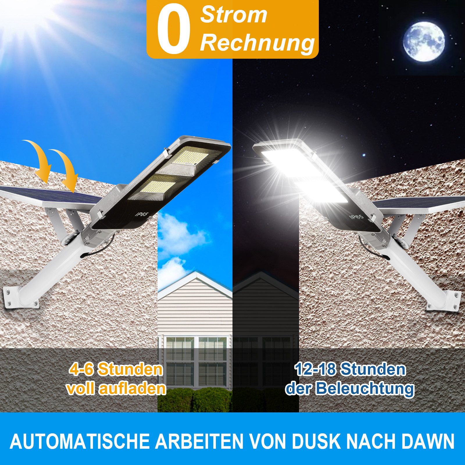 LMaxhome LED Solarleuchte Straßenlaterne Tageslichtweiß mit Fernbedienung Wasserdicht für Garten, 233 LEDs, LED fest integriert, 6500K 805LEDs Solarlampen LED fest integriert 20/25W Wandleuchte Außen