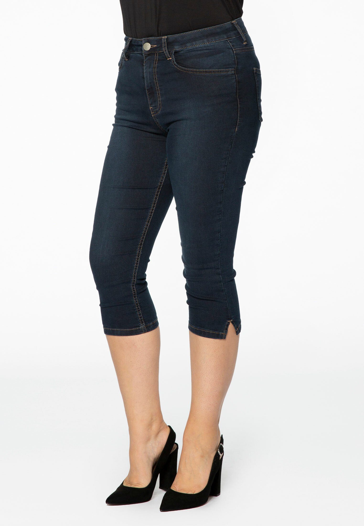 YOEK High-waist-Jeans Damen Caprijeans Große Größen