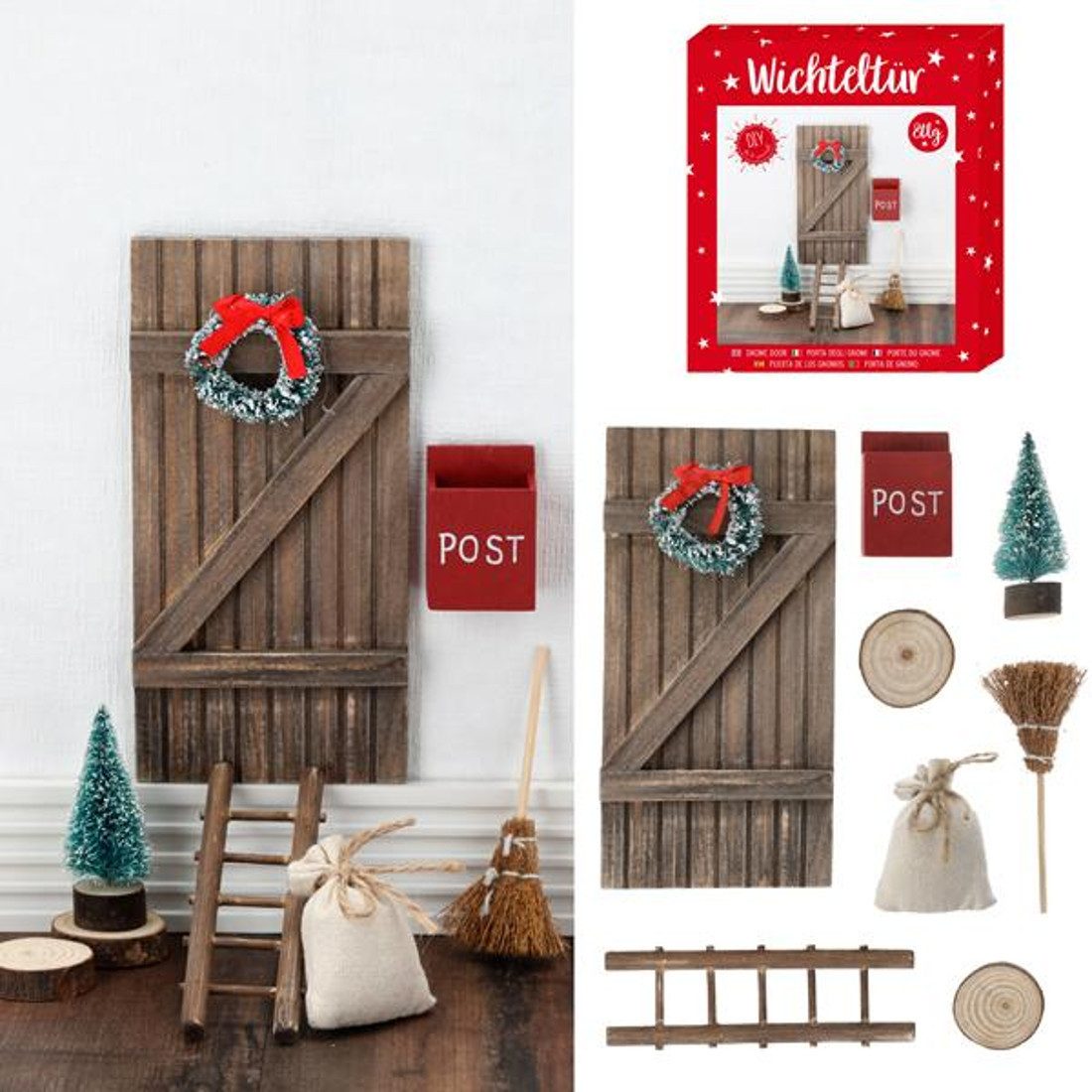 Macosa Home Wichtel Wichteltür Set 18 cm Komplettset Miniatur Wichtelzubehör modern (8 St., Advent Weihnachtsdeko Wichteltür), magischer Eingang für Weihnachtswichtel Dekoration Weihnachten
