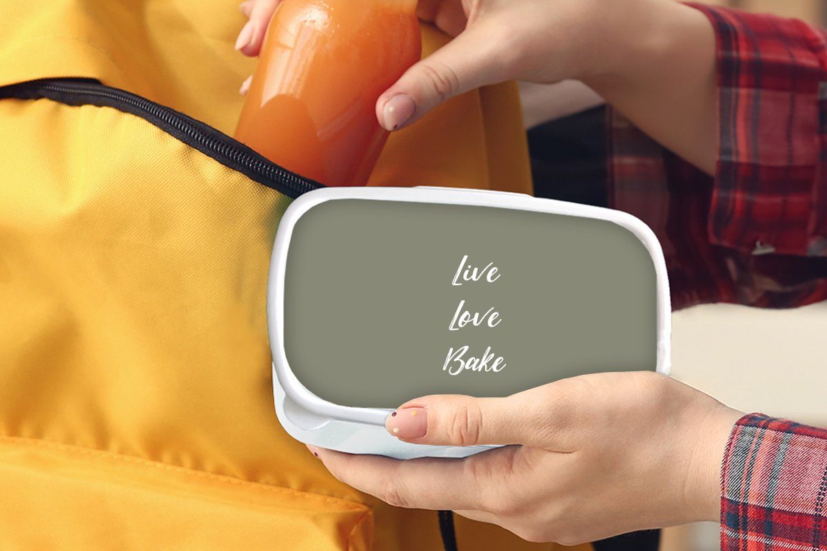 MuchoWow Lunchbox Leben Liebe Backen Kunststoff, Erwachsene, - und für (2-tlg), Backen, weiß Kinder - Mädchen Brotbox und Zitate Jungs Sprichwörter Brotdose, - für