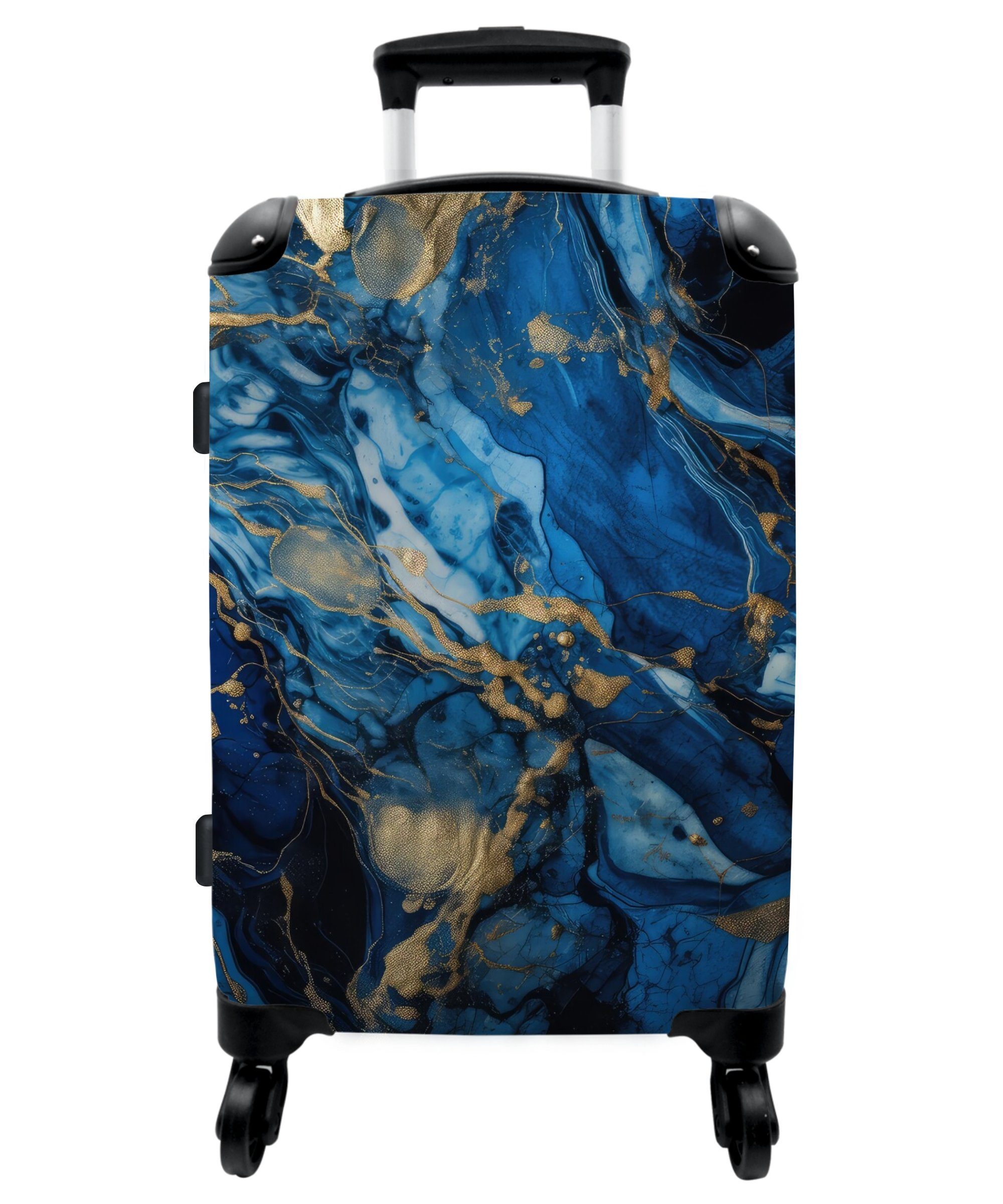 Rollkoffer Gold Große Marmoroptik, 4 Marmor Blau - NoBoringSuitcases.com© - 67x43x25cm Trolley Rollen, Reisekoffer - Koffer - 4 Aufgabegepäck mit Rollen - Luxus