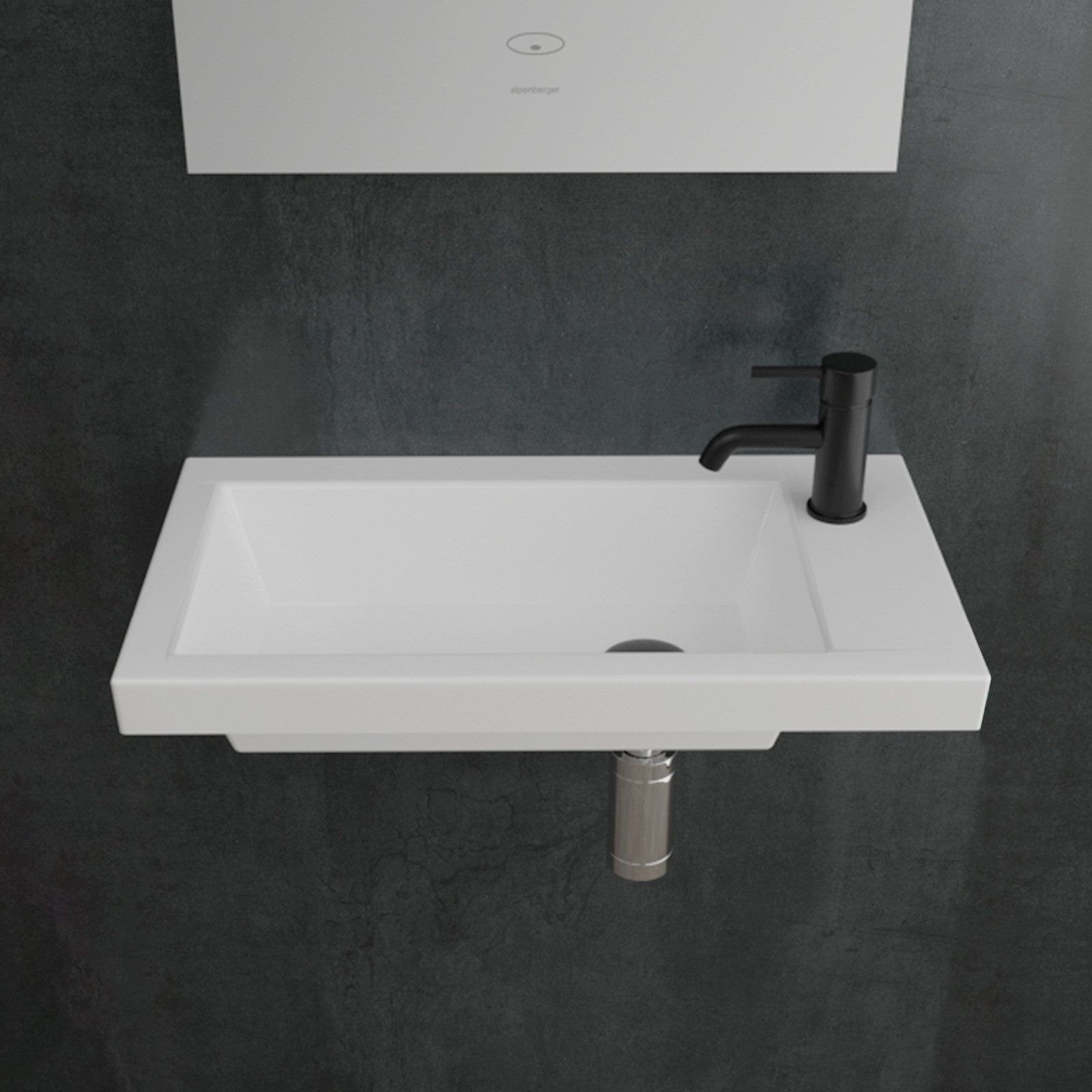 Alpenberger Waschbecken Gäste WC Waschbecken 60 cm Breit - Aufsatzwaschbecken Hängewaschbecken (1-tlg. Waschtisch, 1-St., Keramik Handwaschbecken), Lavabo Badwaschbecken eckig & leichte Reinigung