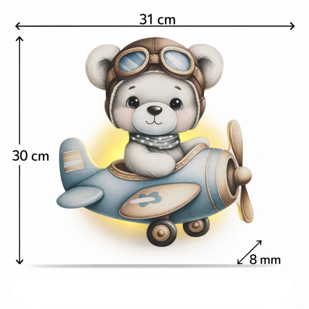 COZYCOLLECTIONS LED Wandleuchte Bär im Flugzeug LED-Wandnachtlicht, LED, Warmweiß, Montessori-inspiriertes Nachtlicht für ruhige Abendrituale