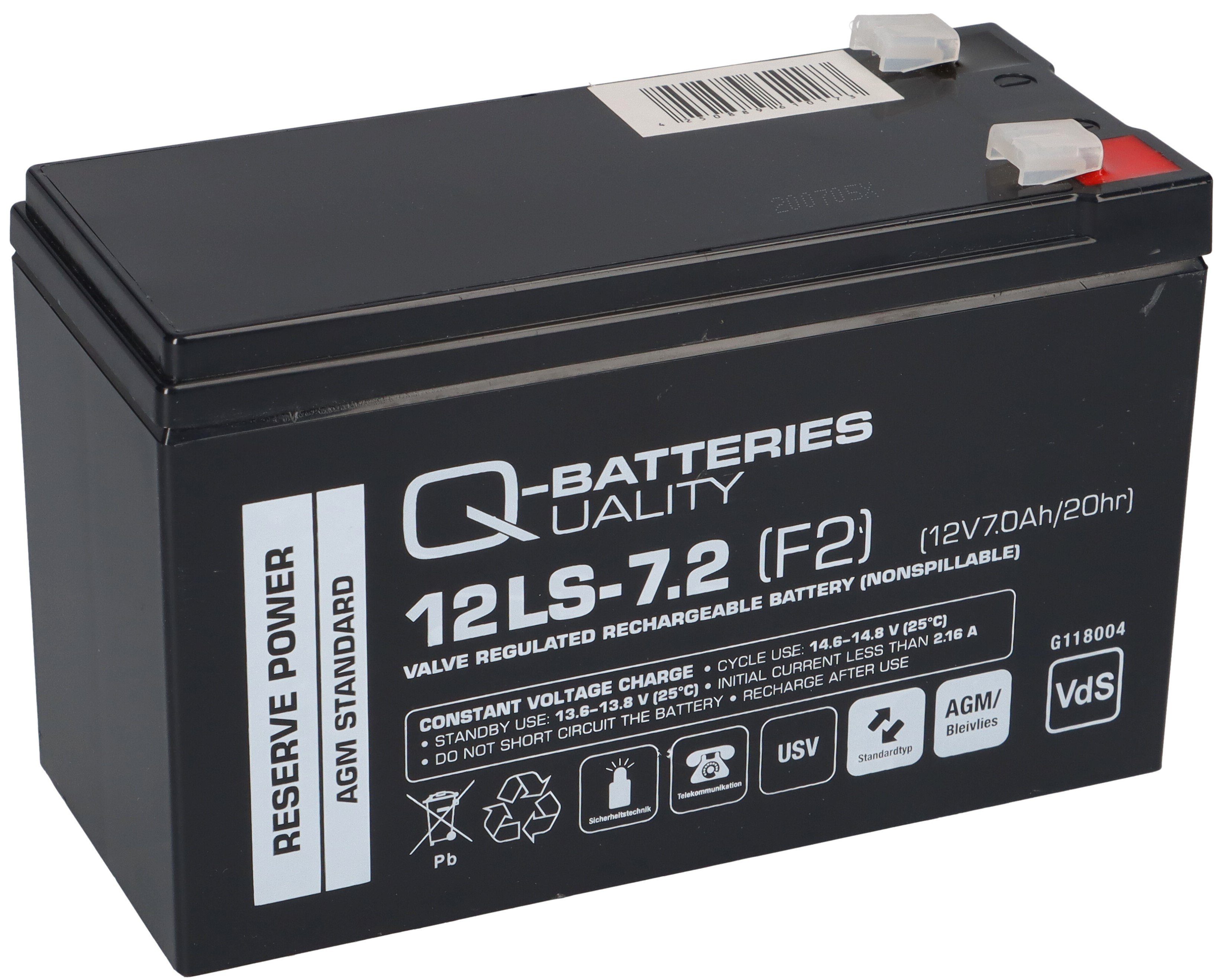 Q-Batteries F2 12LS-7.2 VRLA Q-Batteries 7,2Ah VdS Bleiakkus / mit AGM 12V Blei-Vlies-Akku