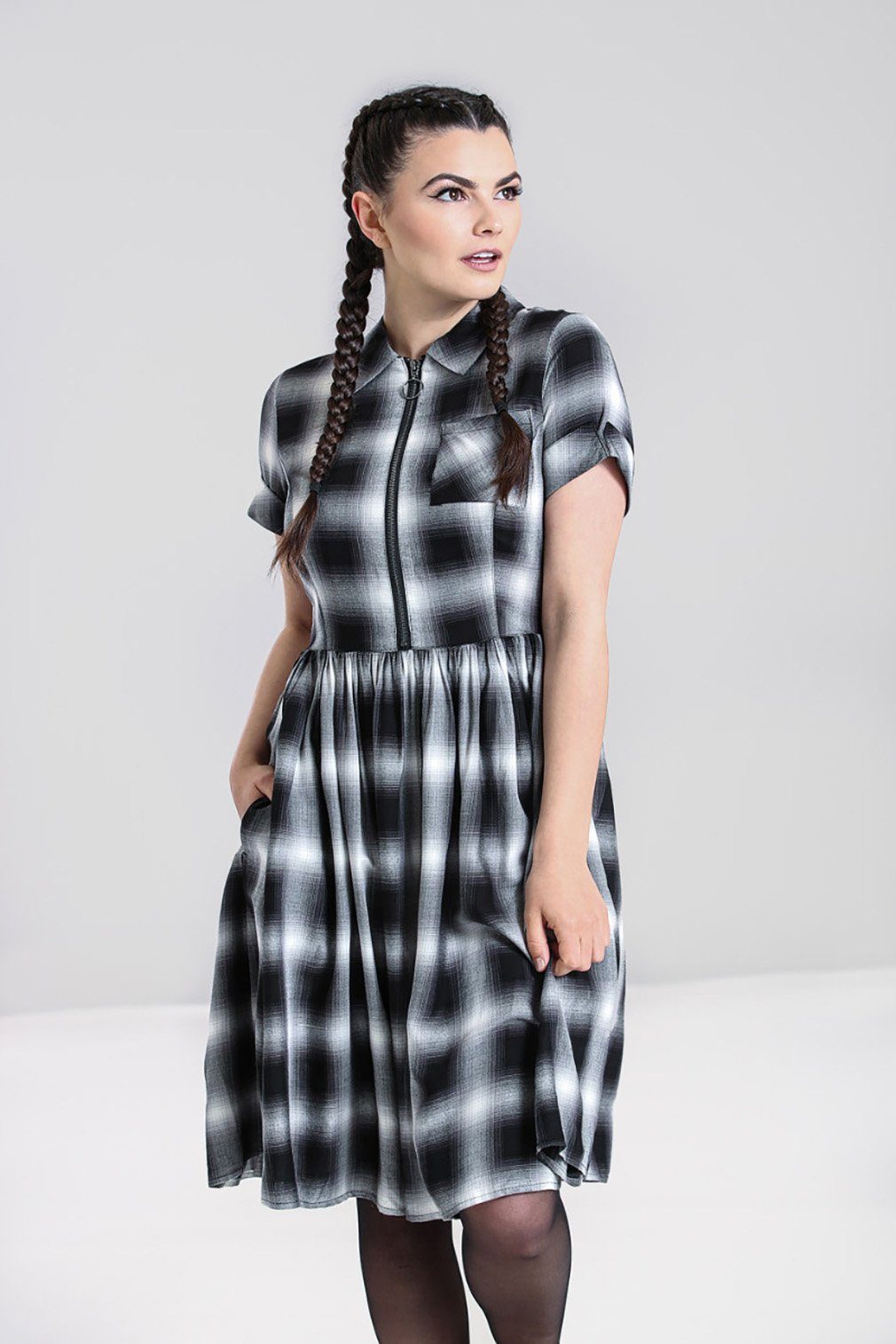 Hell Bunny A-Linien-Kleid Darlene Mid Dress Vintage Retro Kariert Hemdkleid – Bild 2 von 5